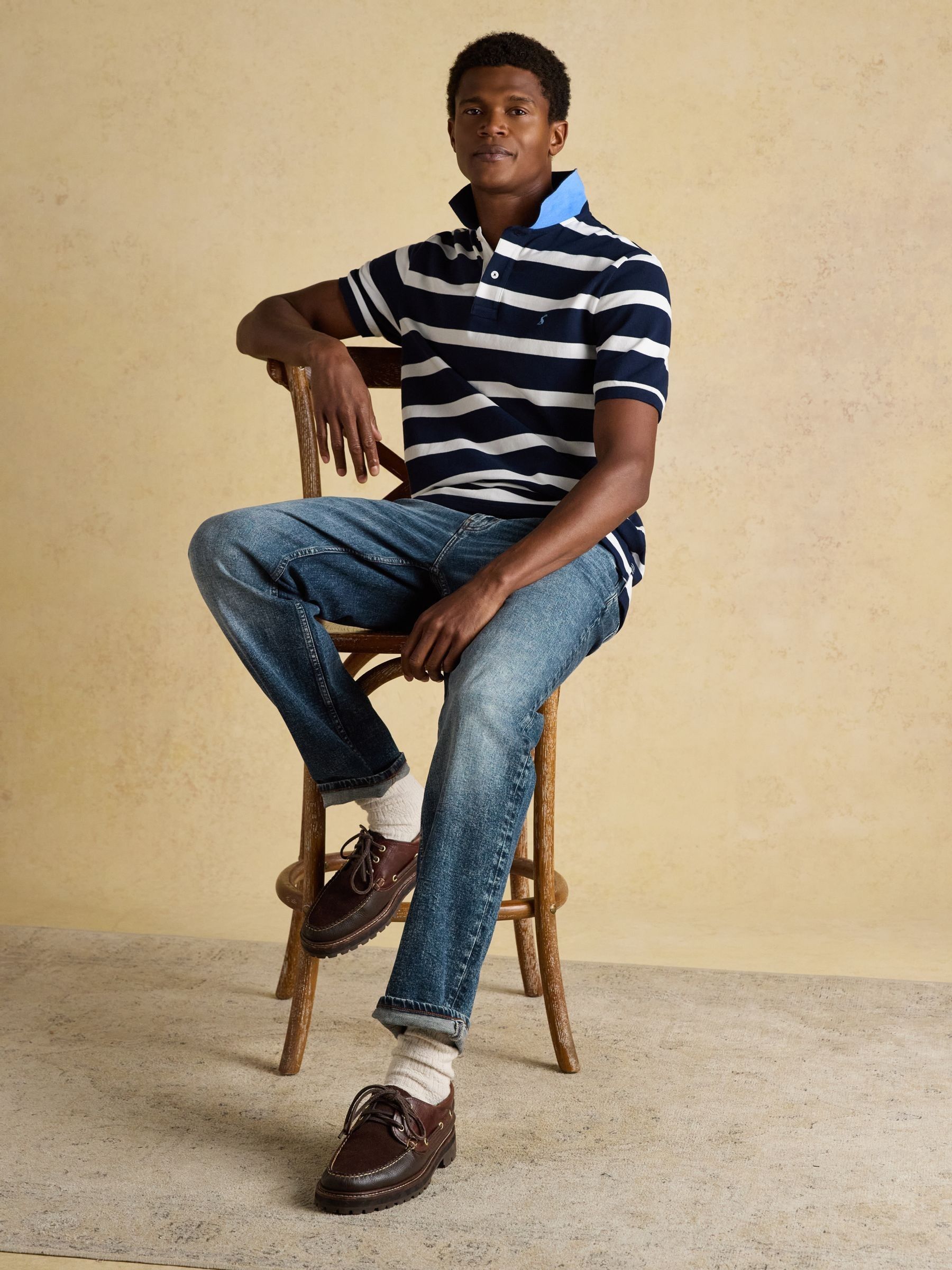 Woody Navy & White Stripe Cotton Pique Polo Shirt - Image 5 of 9
