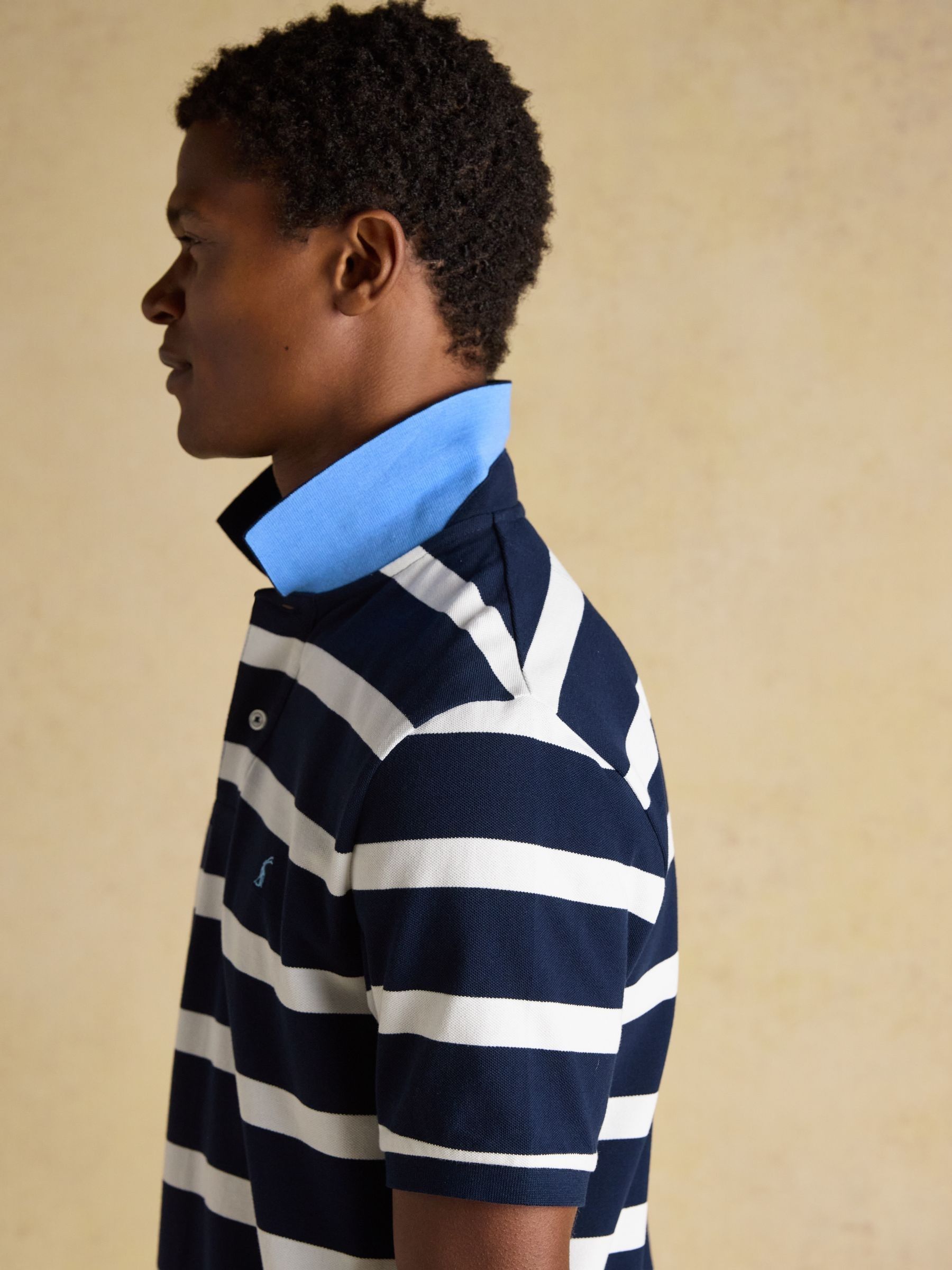 Woody Navy & White Stripe Cotton Pique Polo Shirt - Image 6 of 9