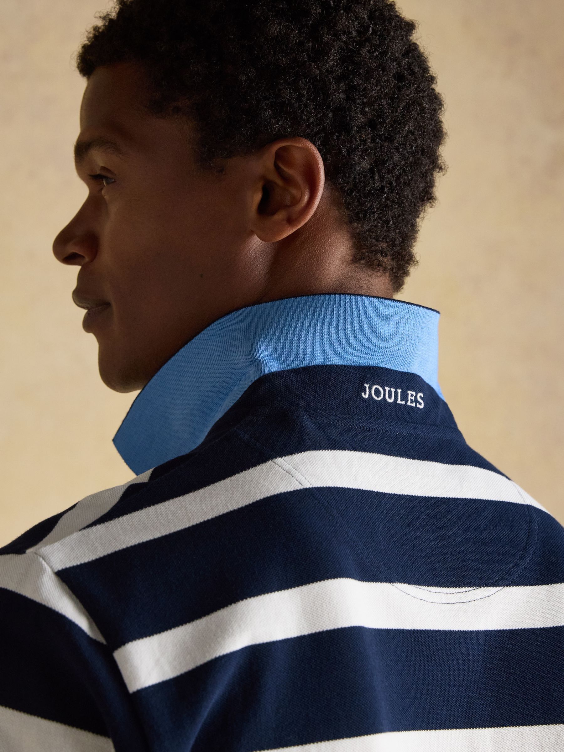 Woody Navy & White Stripe Cotton Pique Polo Shirt - Image 7 of 9