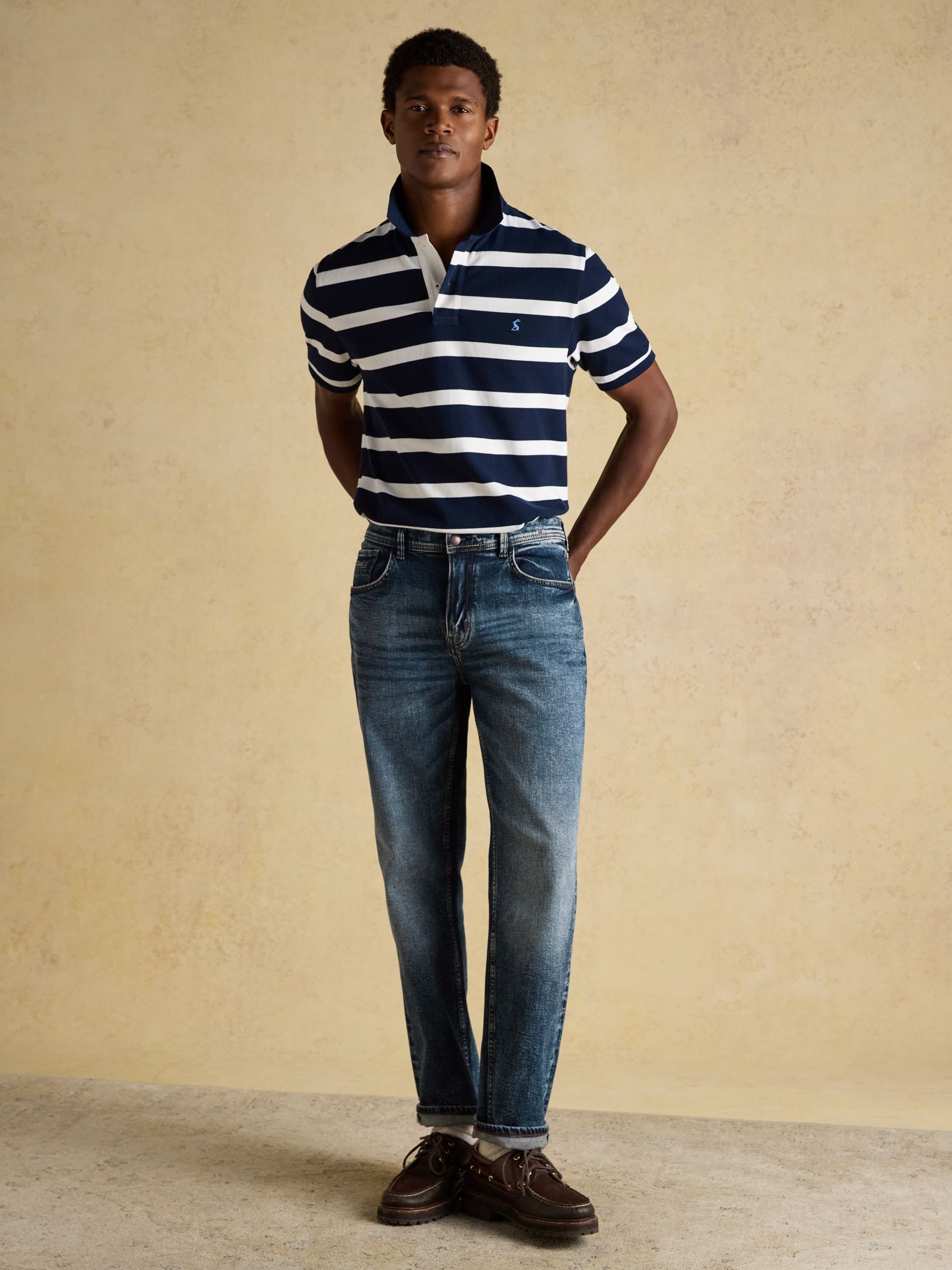 Woody Navy & White Stripe Cotton Pique Polo Shirt - Image 8 of 9