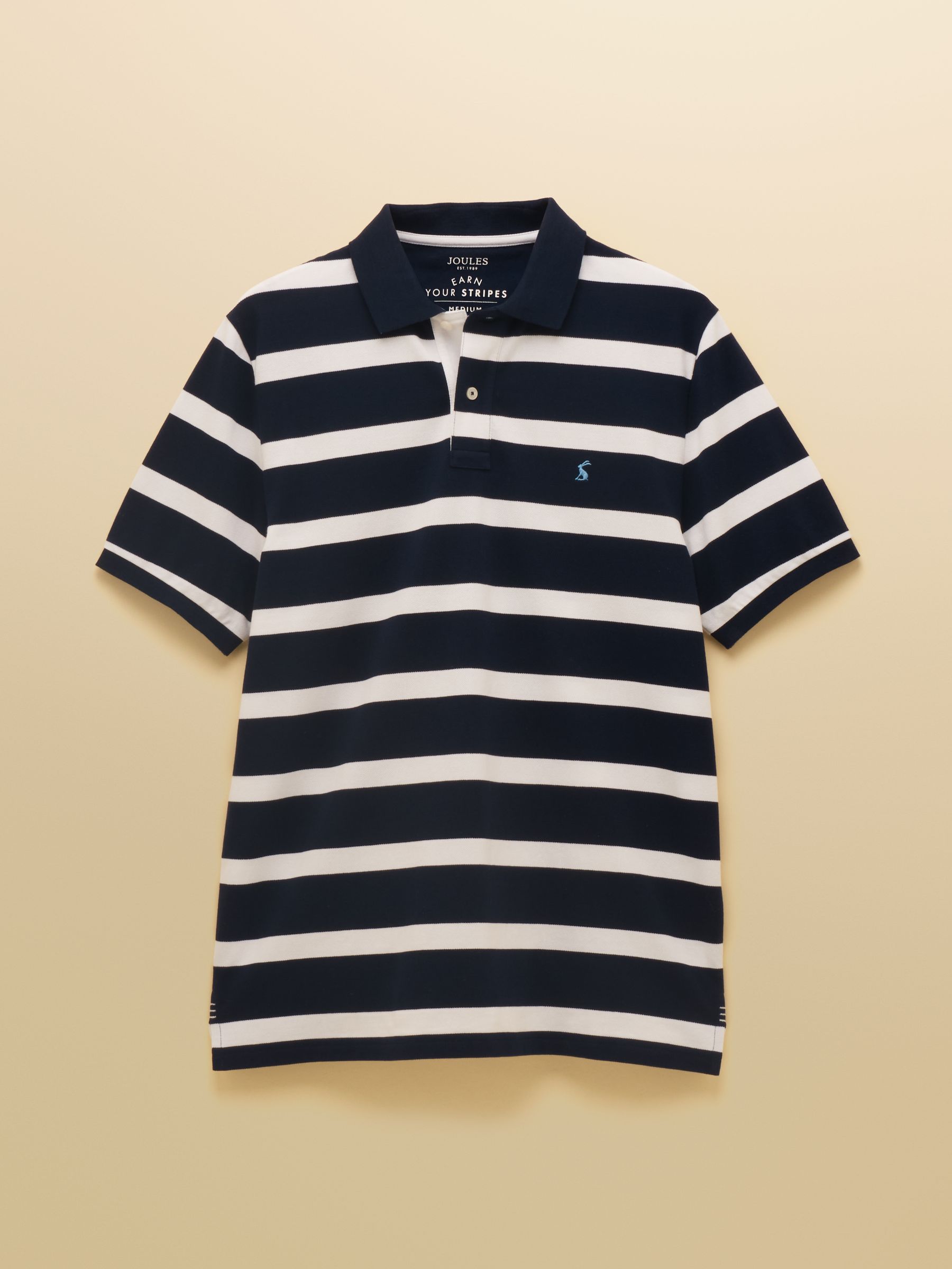 Woody Navy & White Stripe Cotton Pique Polo Shirt - Image 9 of 9 Woody Navy & White Stripe Cotton Pique Polo Shirt - Image 9 of 9