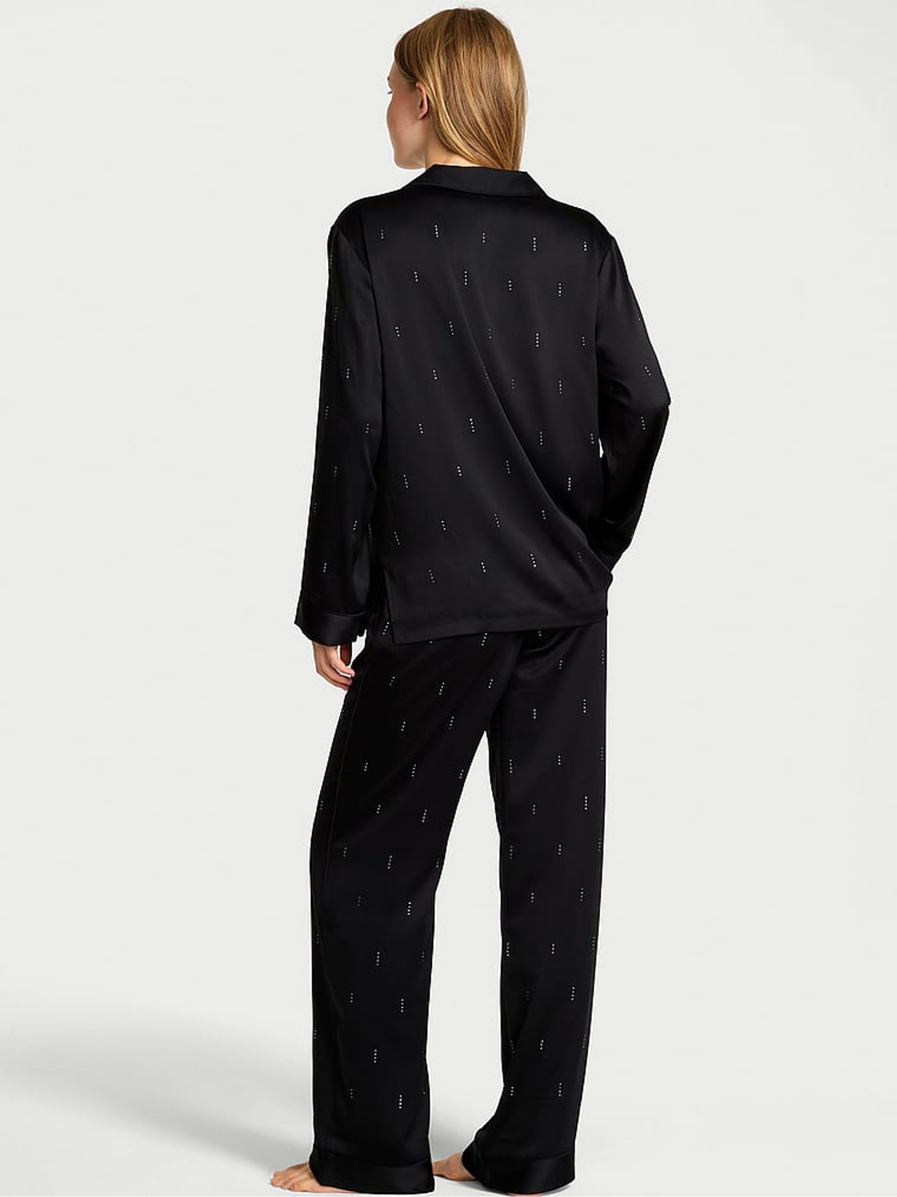 Black Waterfall Sequin Satin Shine Long Pyjamas Set - Image 2 of 3