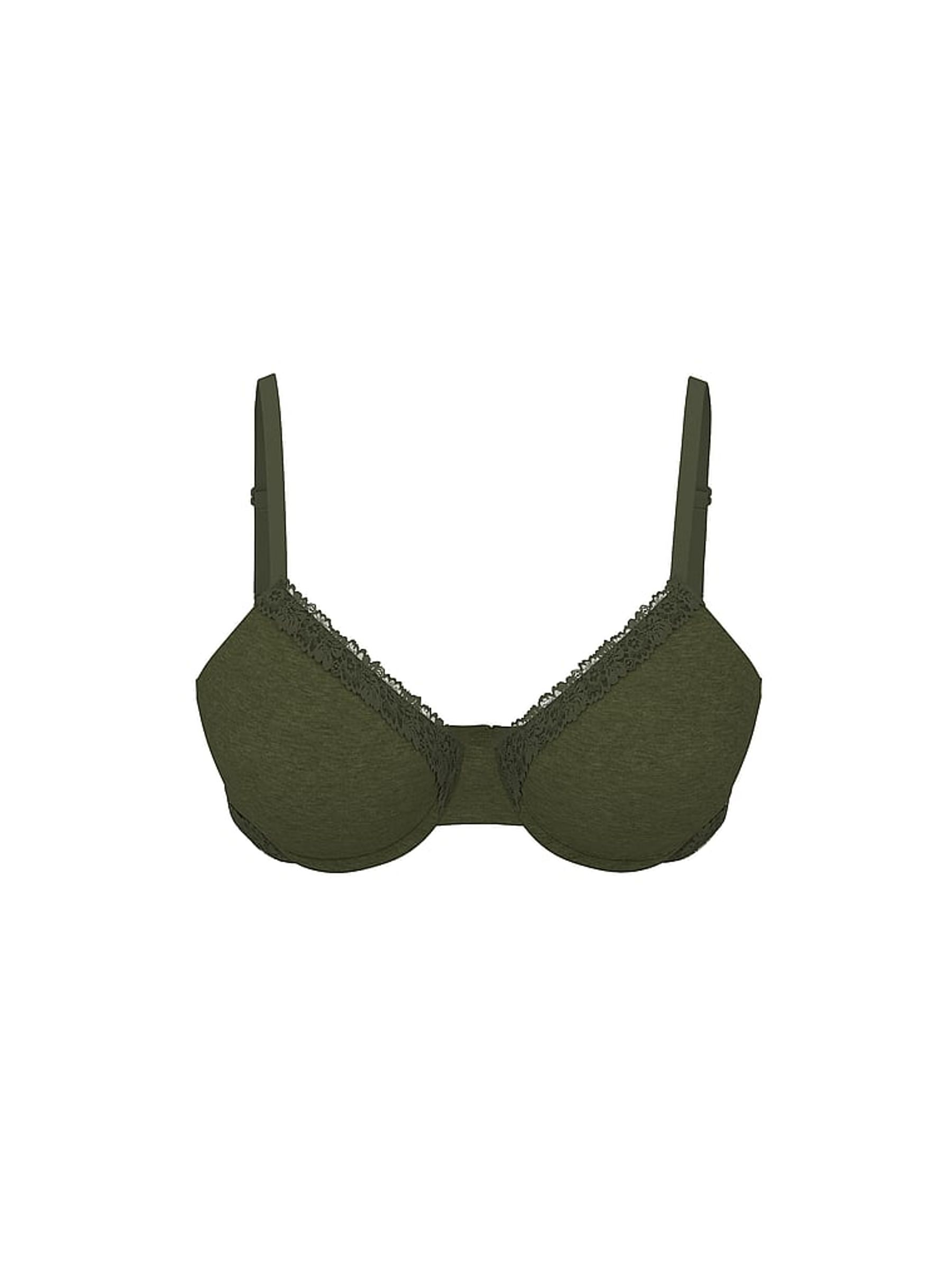 Forest Green Lightly Lined Cotton Heather Lace Trim Bra - Image 3 of 3