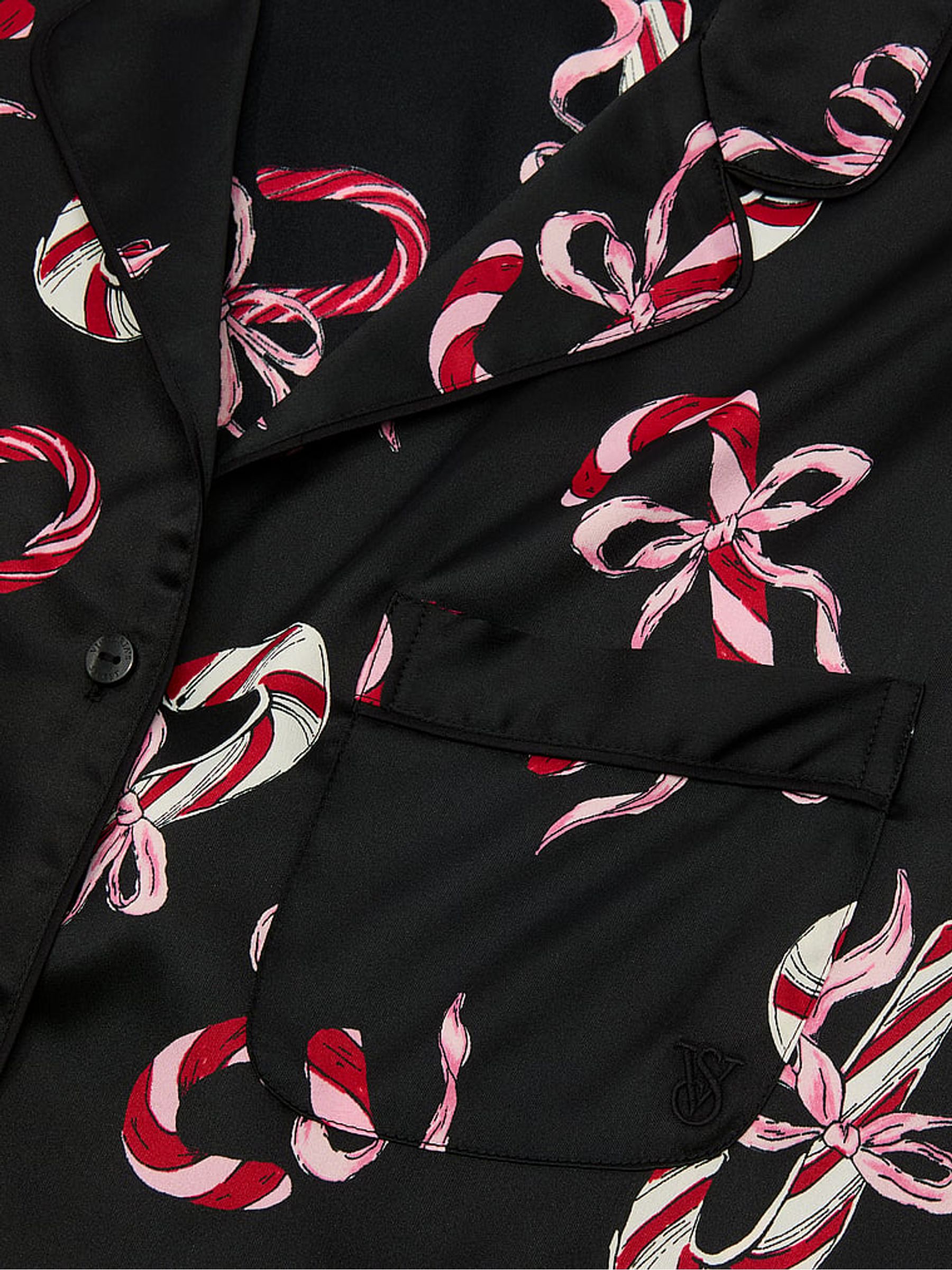 Black & Pink Candy Canes Satin Long Pyjamas Set - Image 4 of 4