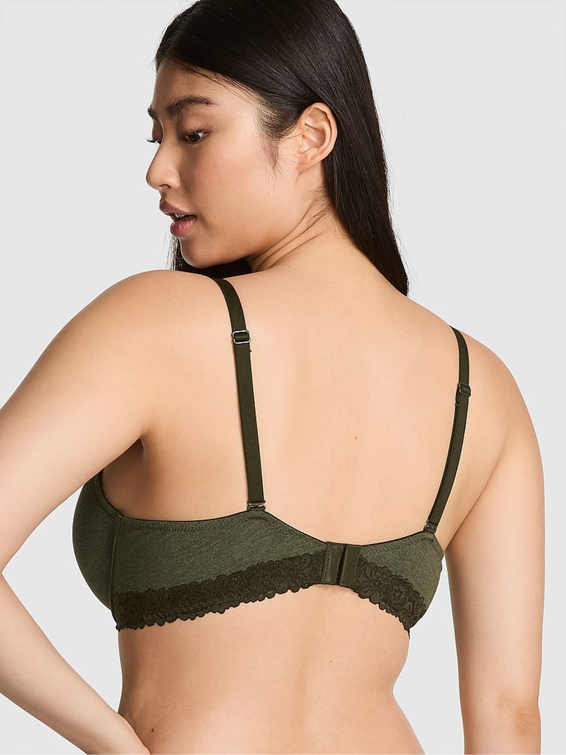 Forest Green Push Up Cotton Heather Lace Trim Bra - Image 2 of 3