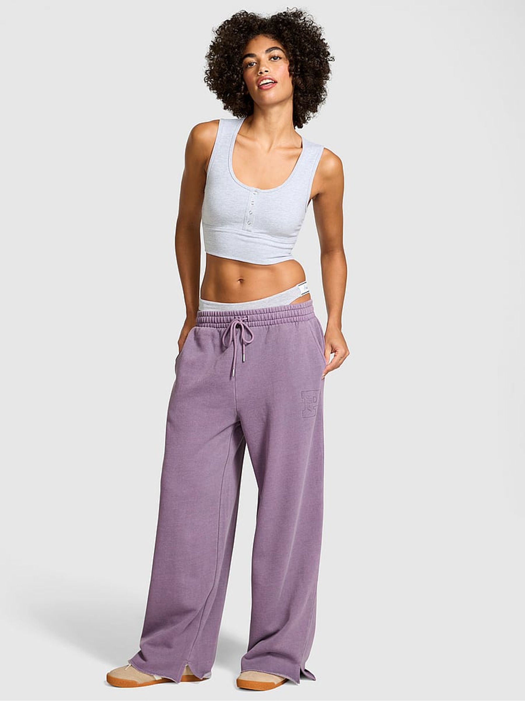 Plum Purple Fleece Joggers - Image 1 of 3