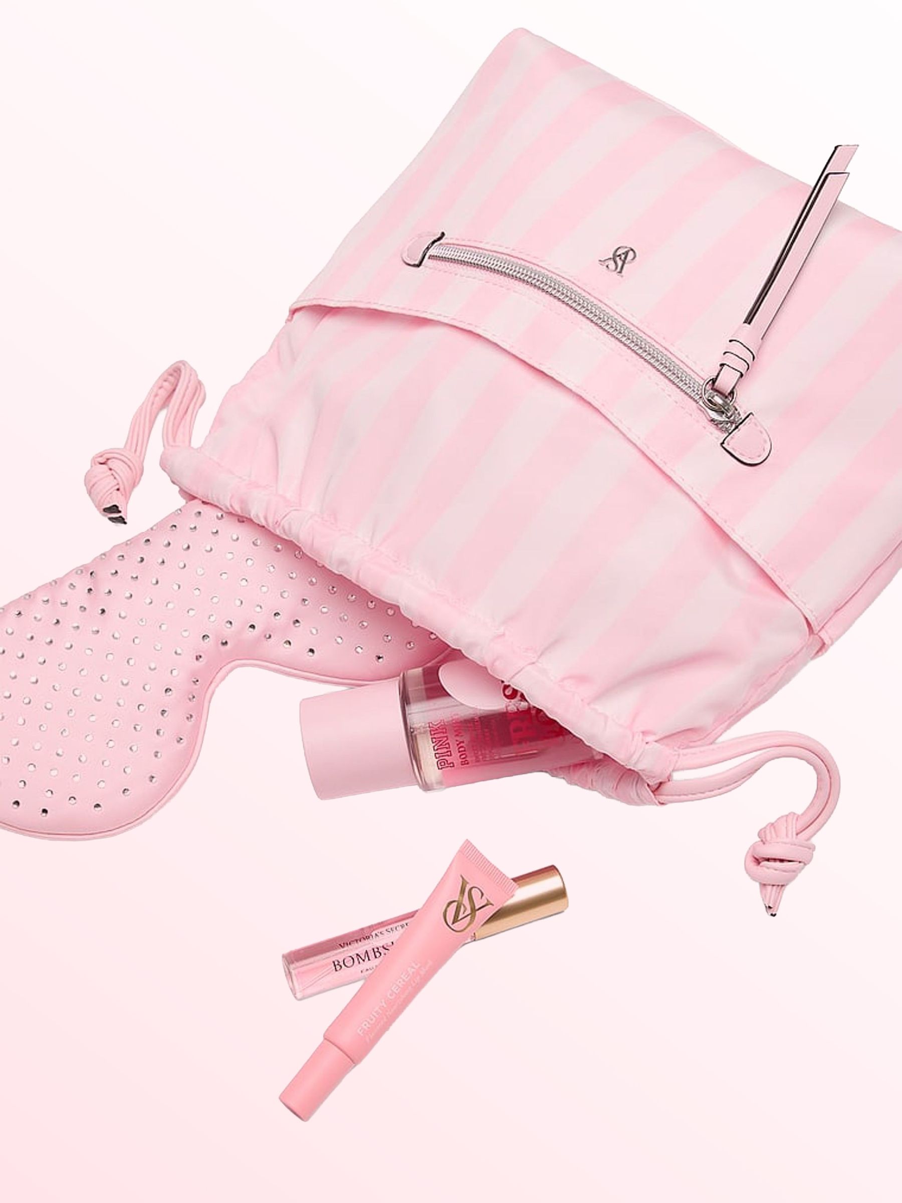 Iconic Stripe Pink Cinch Makeup Bag | Victoria display picture 1