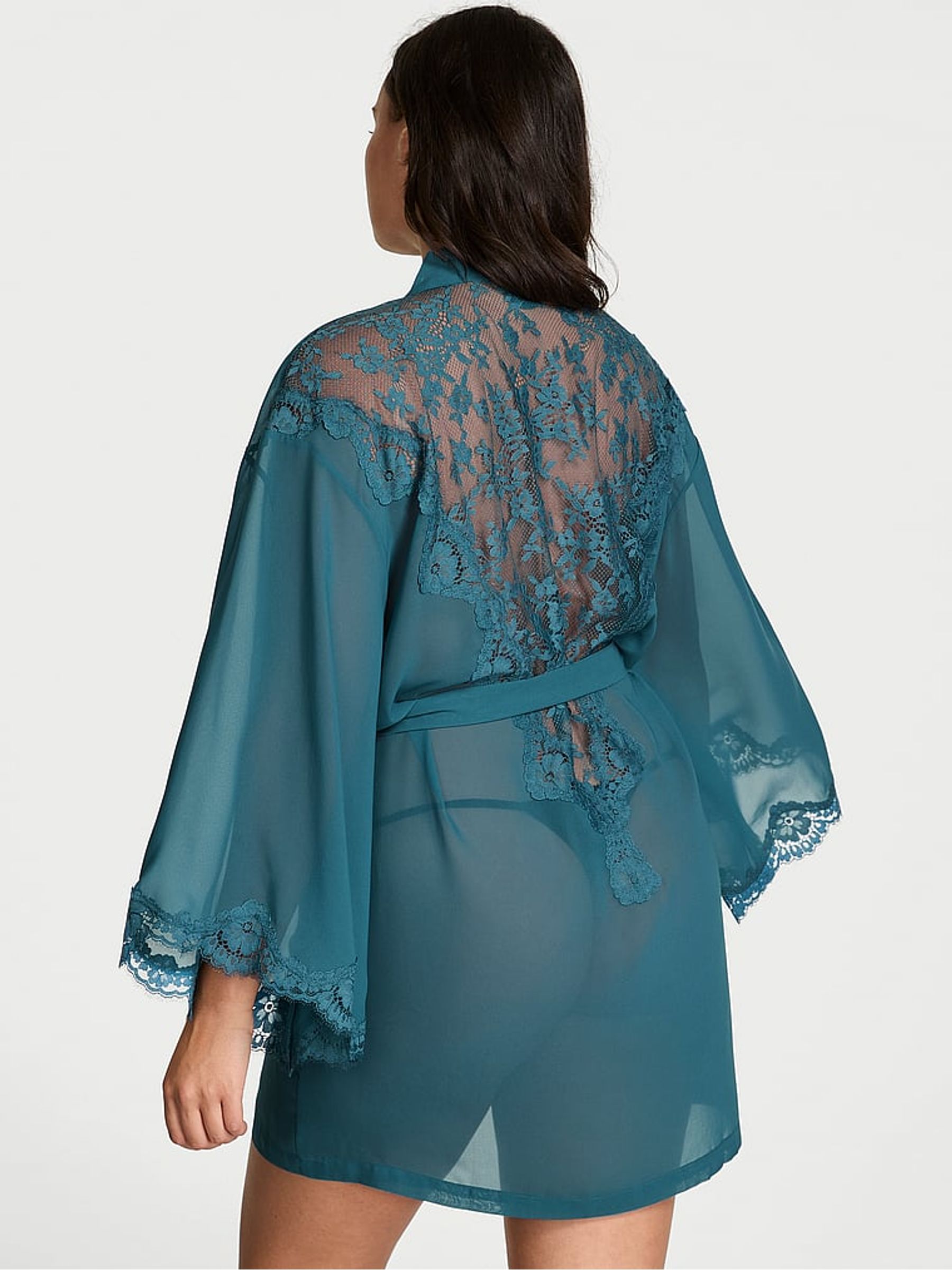 Teal Haze Blue Chiffon & Lace Short Robe - Image 2 of 2