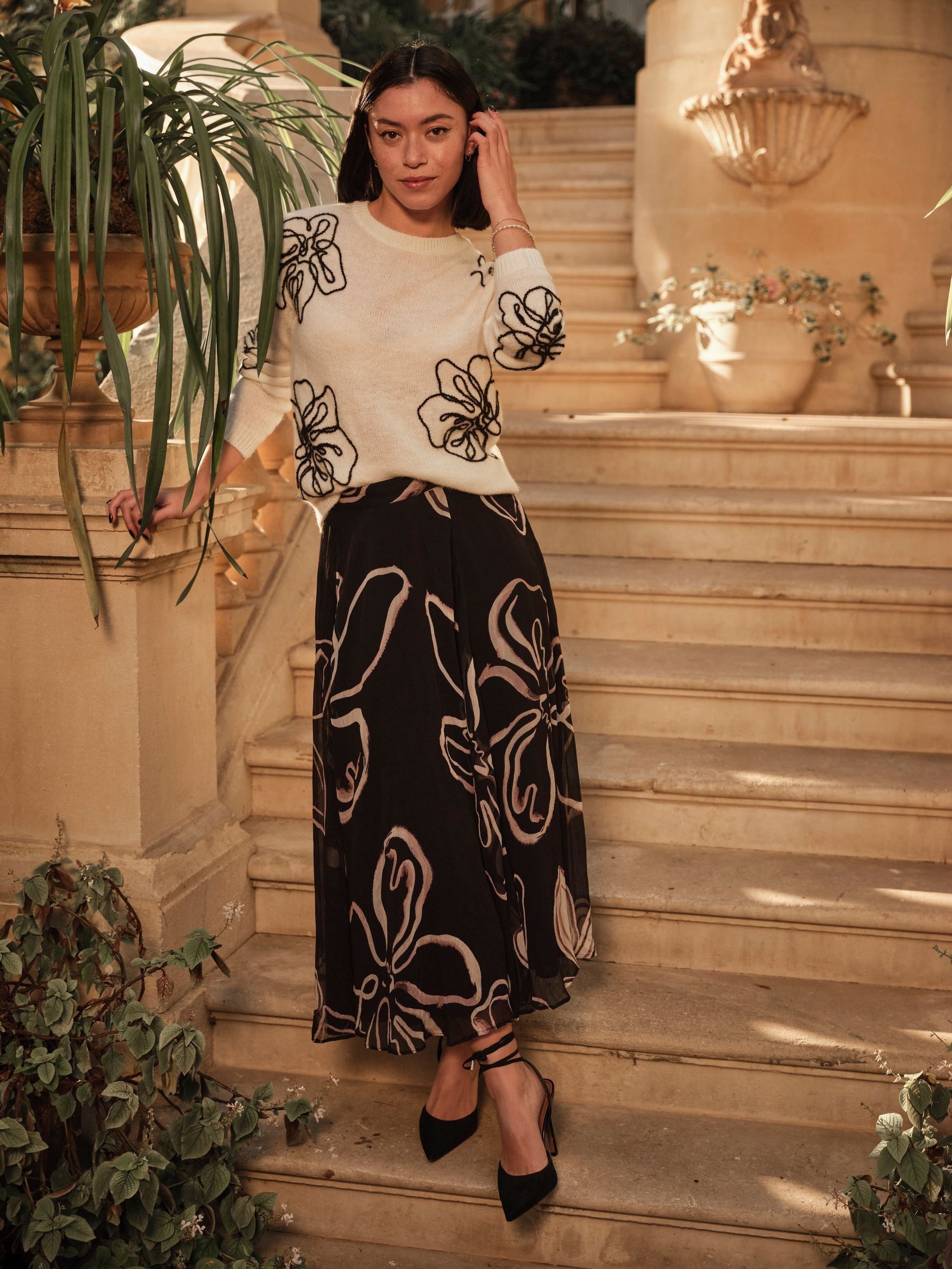 Black Floral Floral Midi Skirt - Image 4 of 5