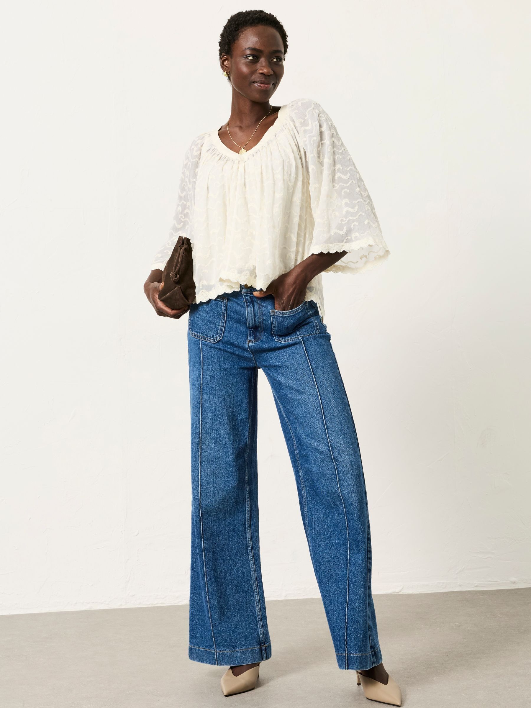 Millie Ivory Regular Embroidered Blouse - Image 8 of 11