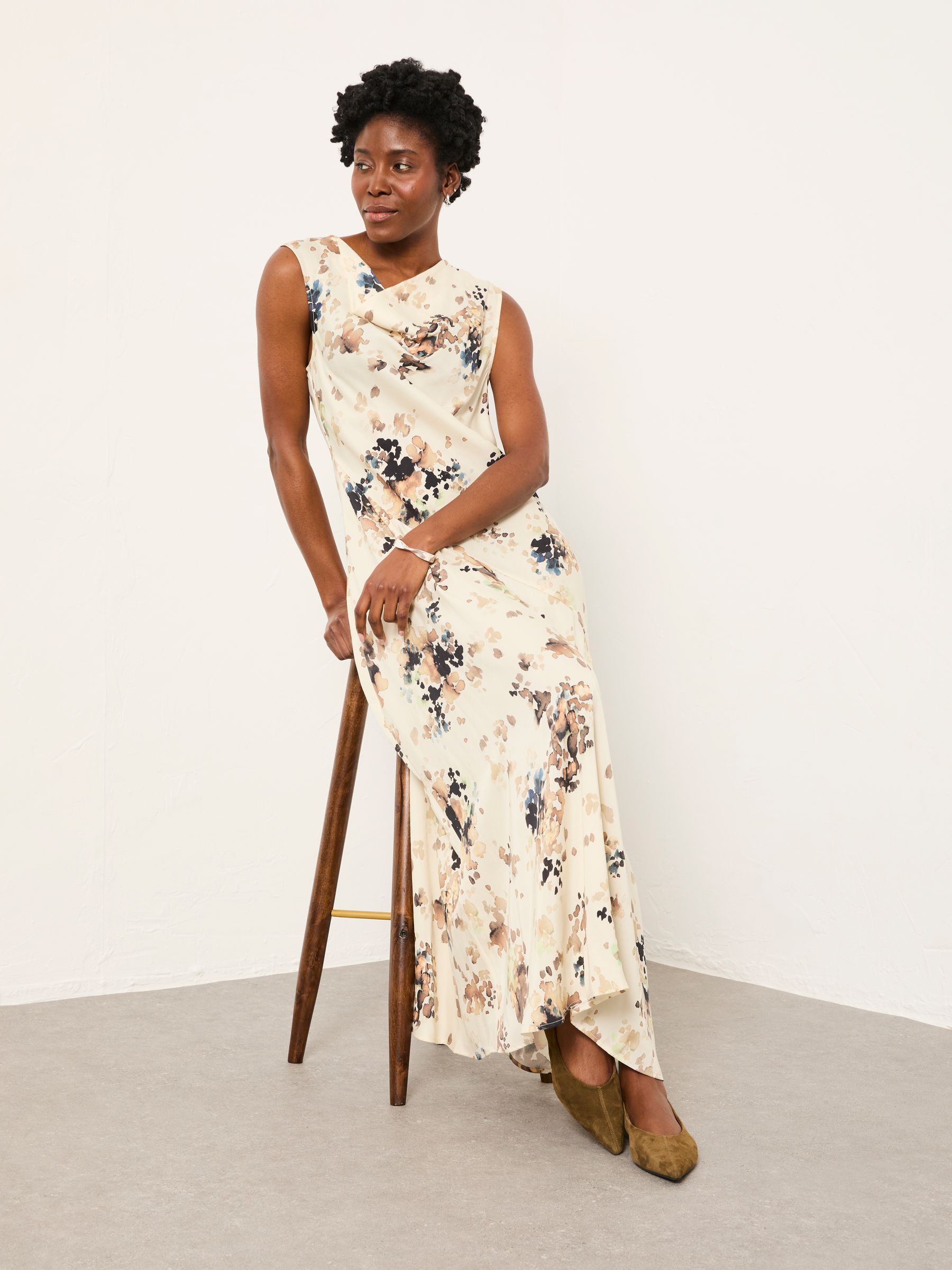 midi maxi dresses wedding guest DaisySilk Floral Silk Maxi Dress Long Sleeve Garden Wedding Guest Dress Cream/Pink / L