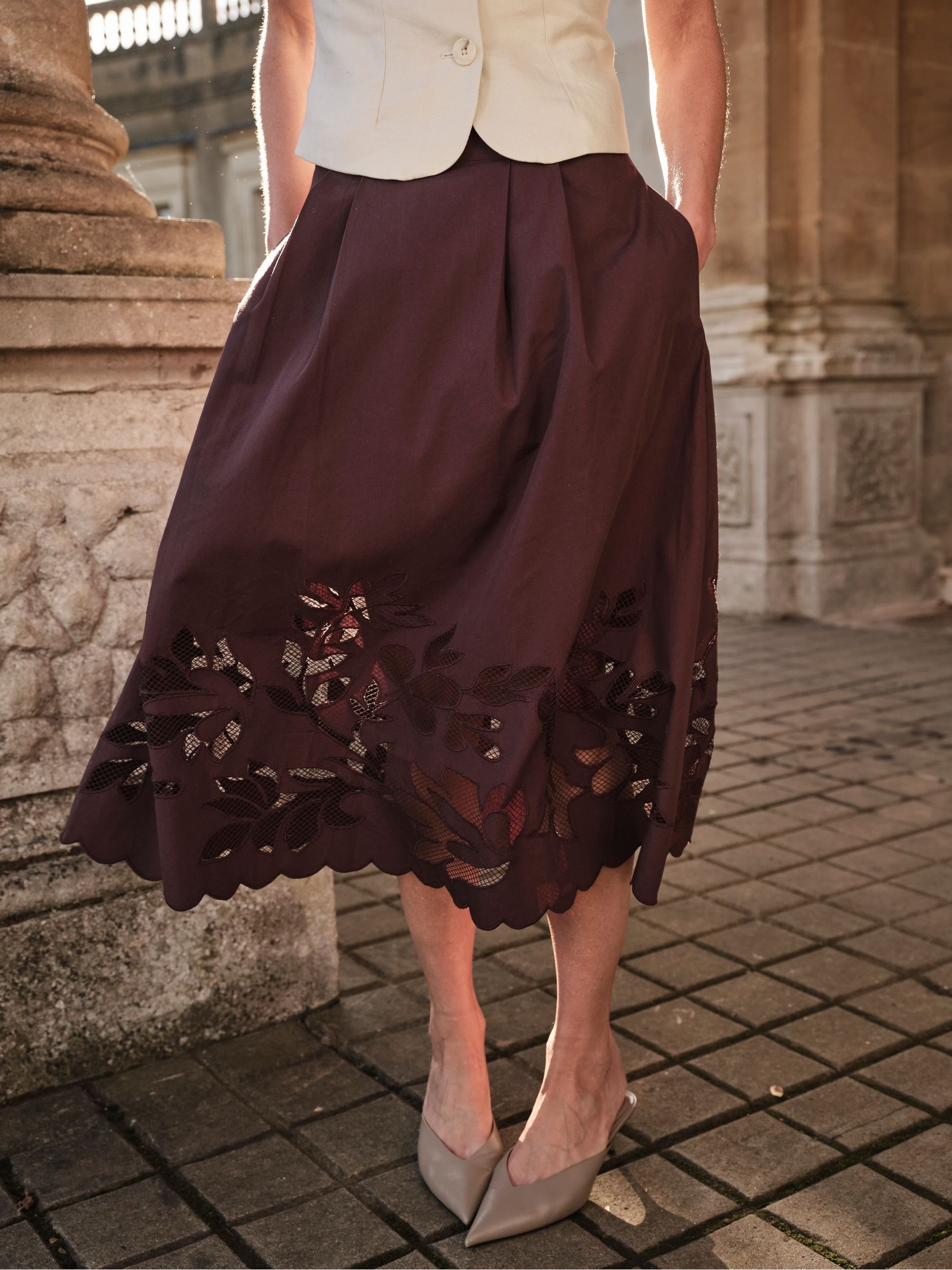 Fiona Chocolate Brown Cutwork Midi Skirt - Image 1 of 5