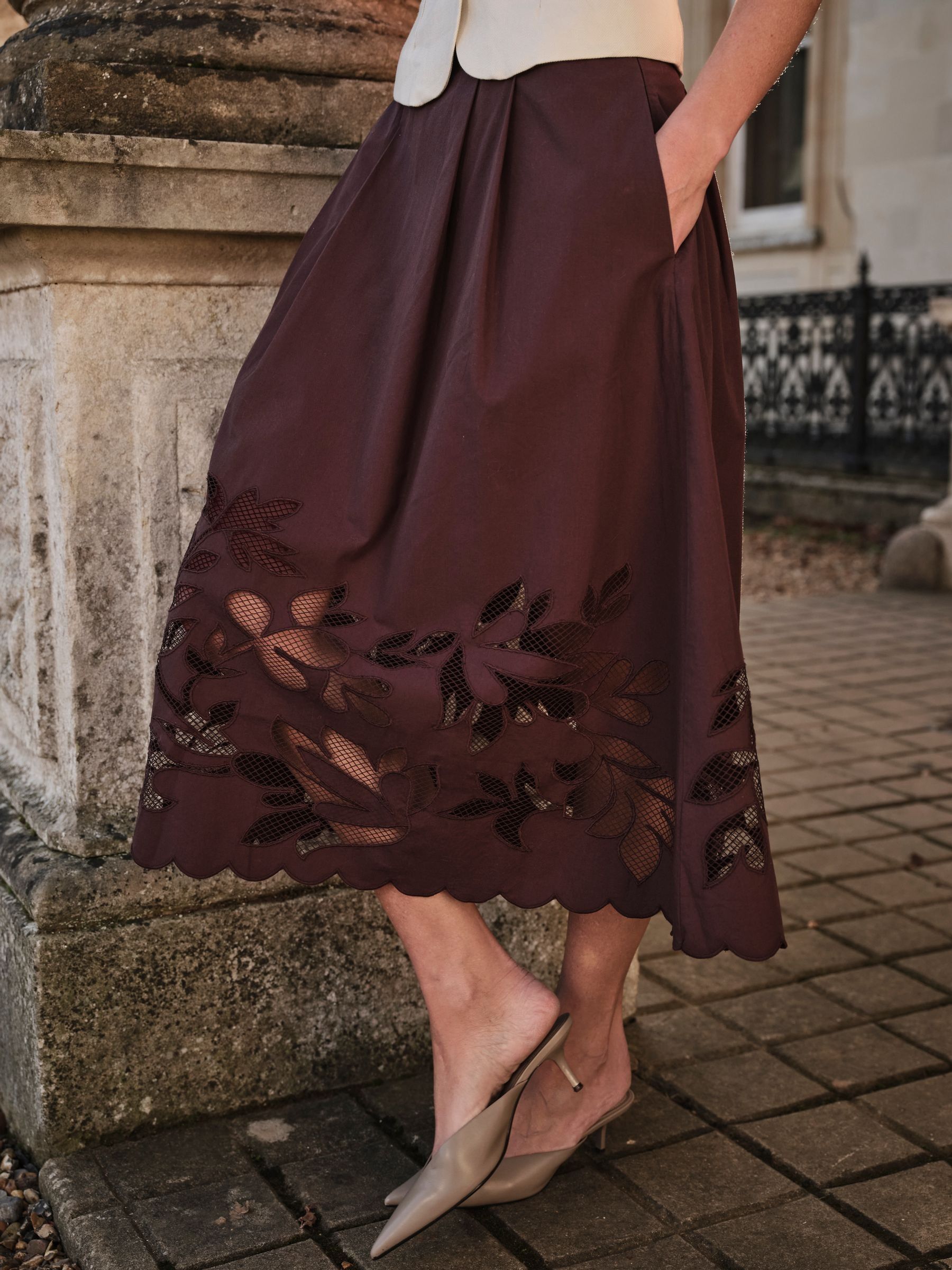 Fiona Chocolate Brown Cutwork Midi Skirt - Image 2 of 5