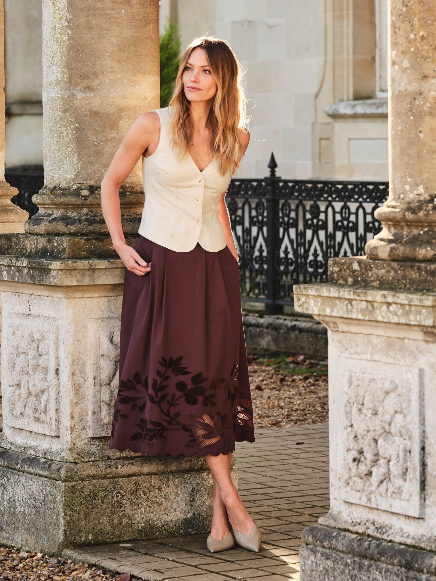 Fiona Chocolate Brown Cutwork Midi Skirt - Image 3 of 5