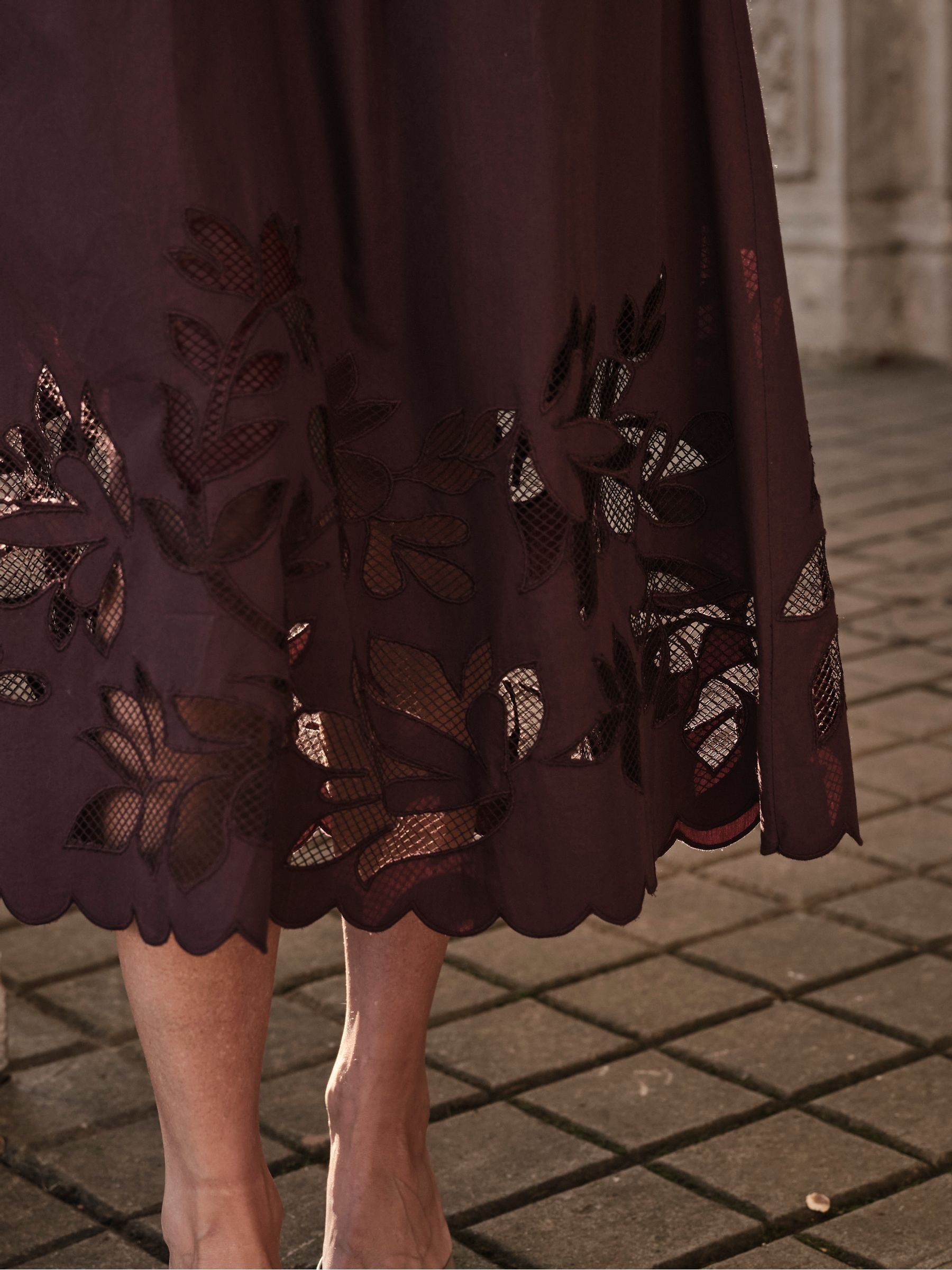 Fiona Chocolate Brown Cutwork Midi Skirt - Image 4 of 5