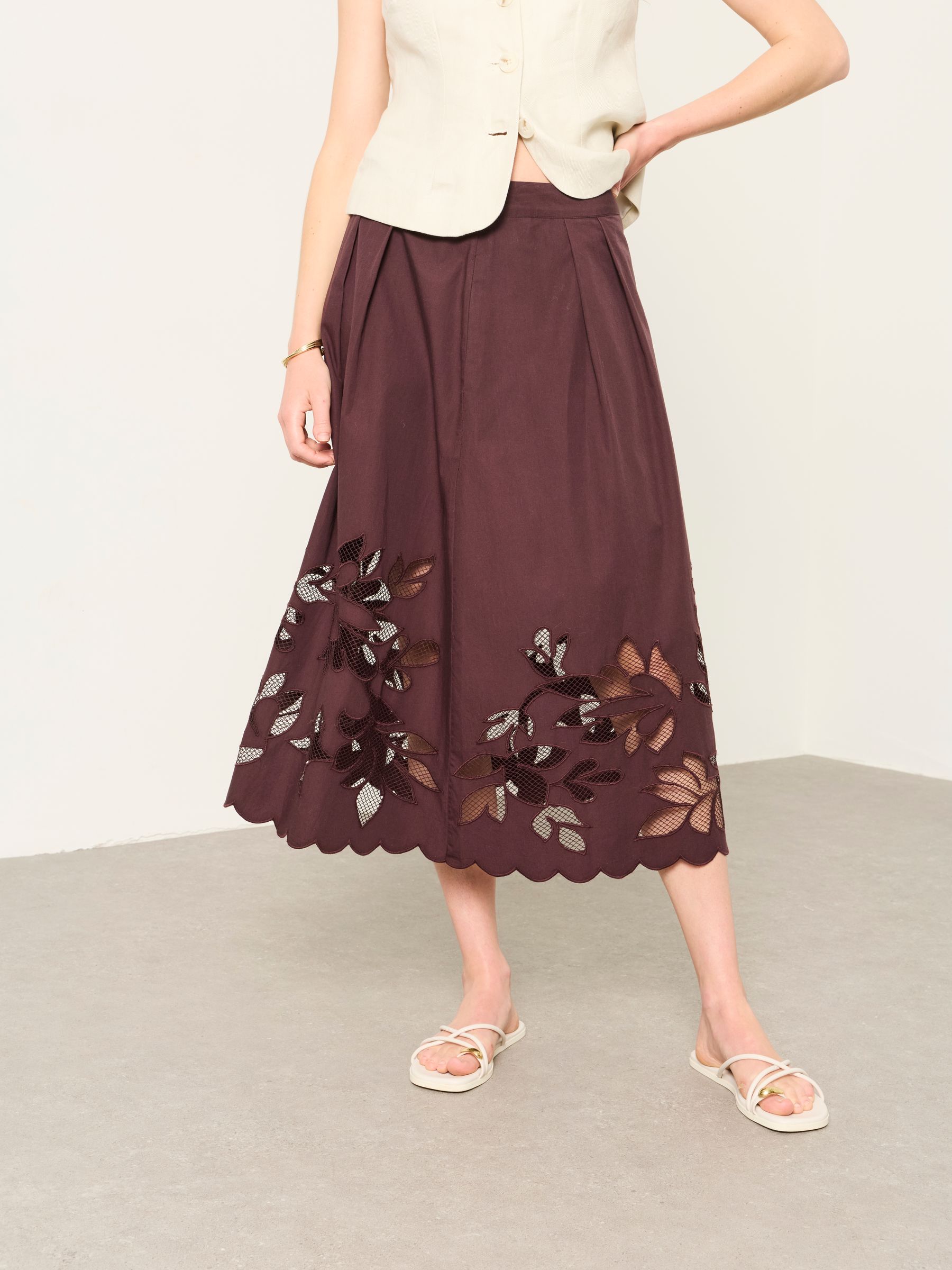 Fiona Chocolate Brown Cutwork Midi Skirt - Image 4 of 4