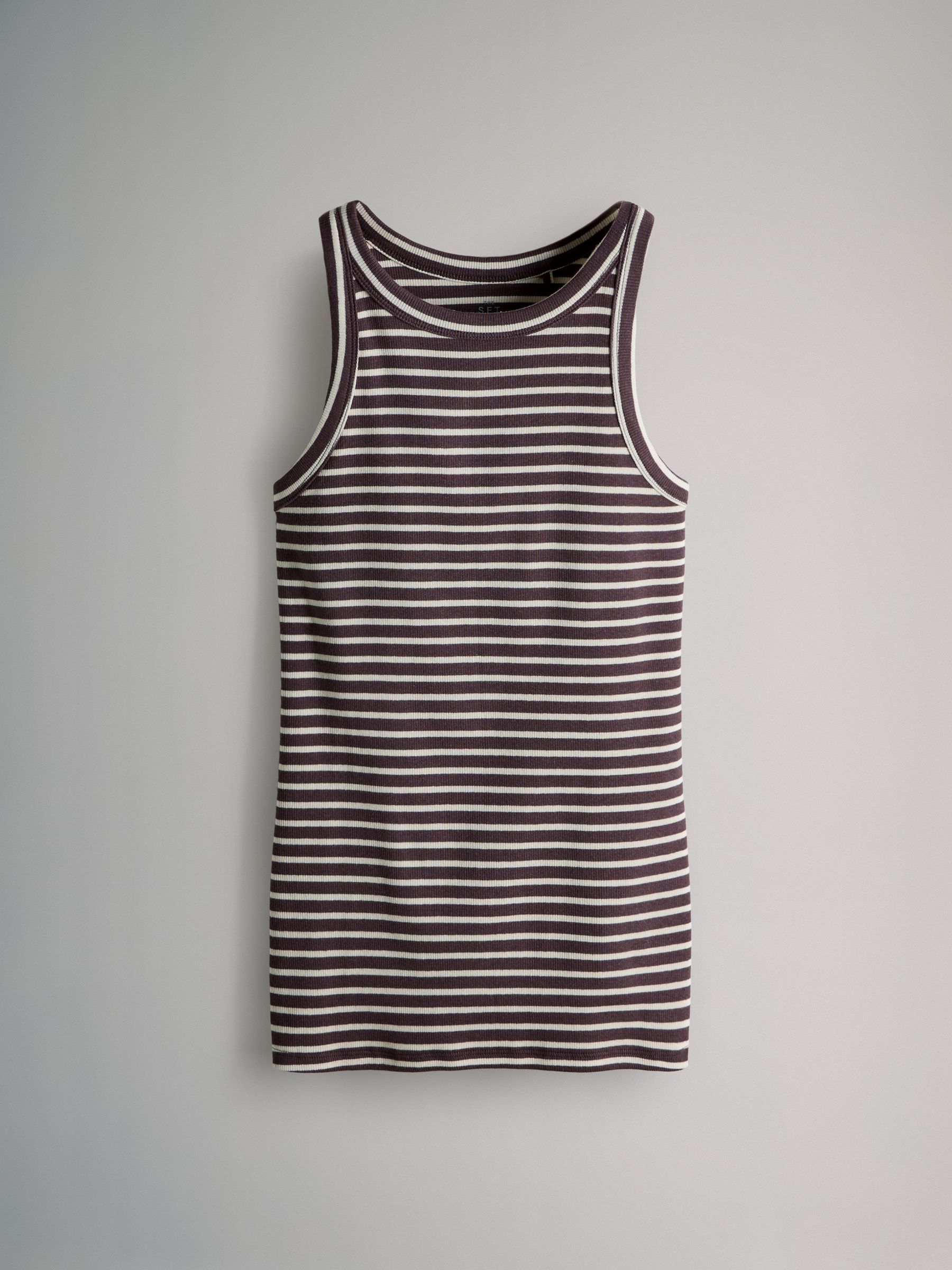 Purple/Stripe/Brown/Pink/White - 5 Pack Racer Ribbed Vests - Image 5 of 6