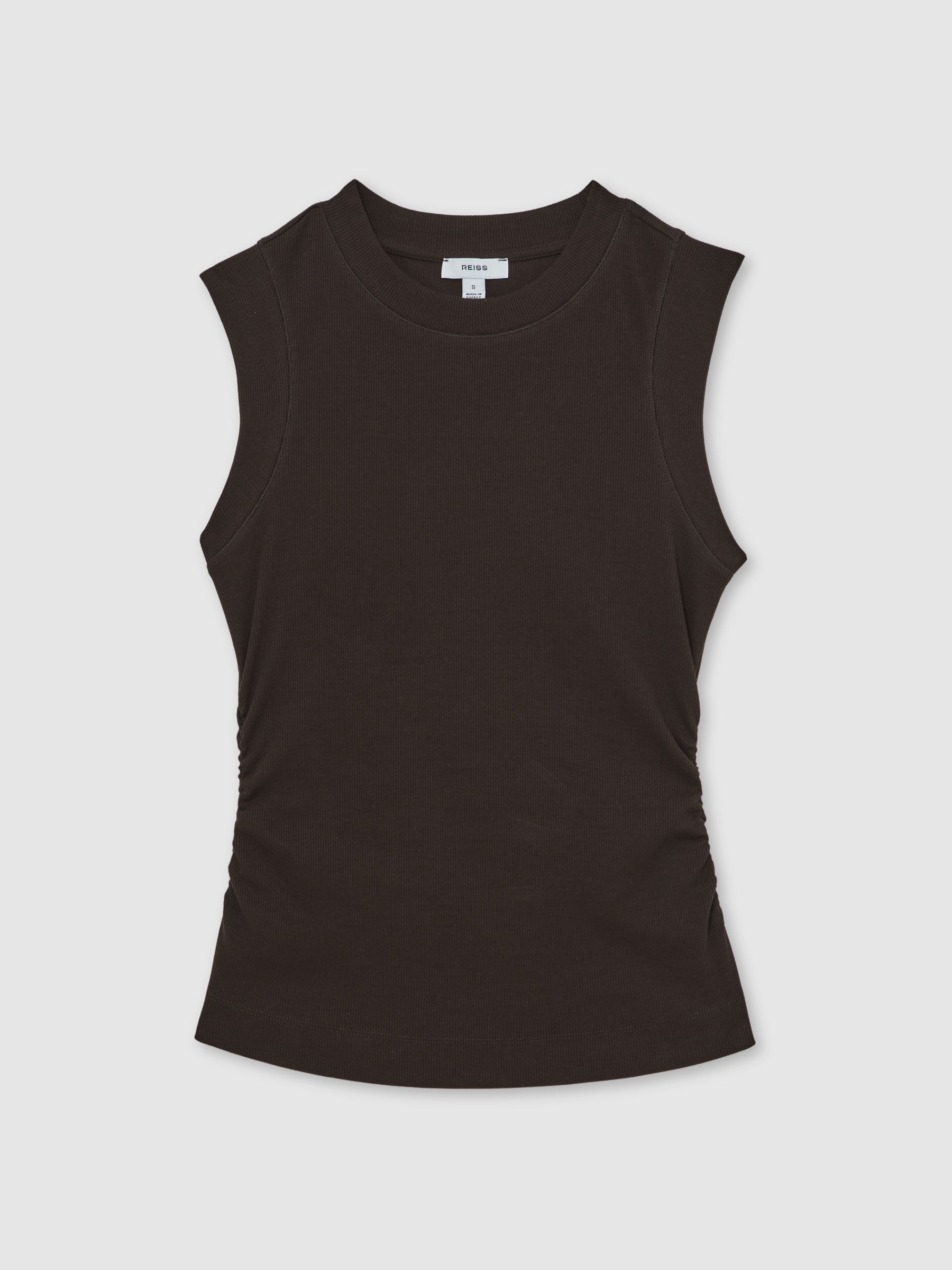 Ribbed Ruched Waist Vest in Chocolate - Image 2 of 6