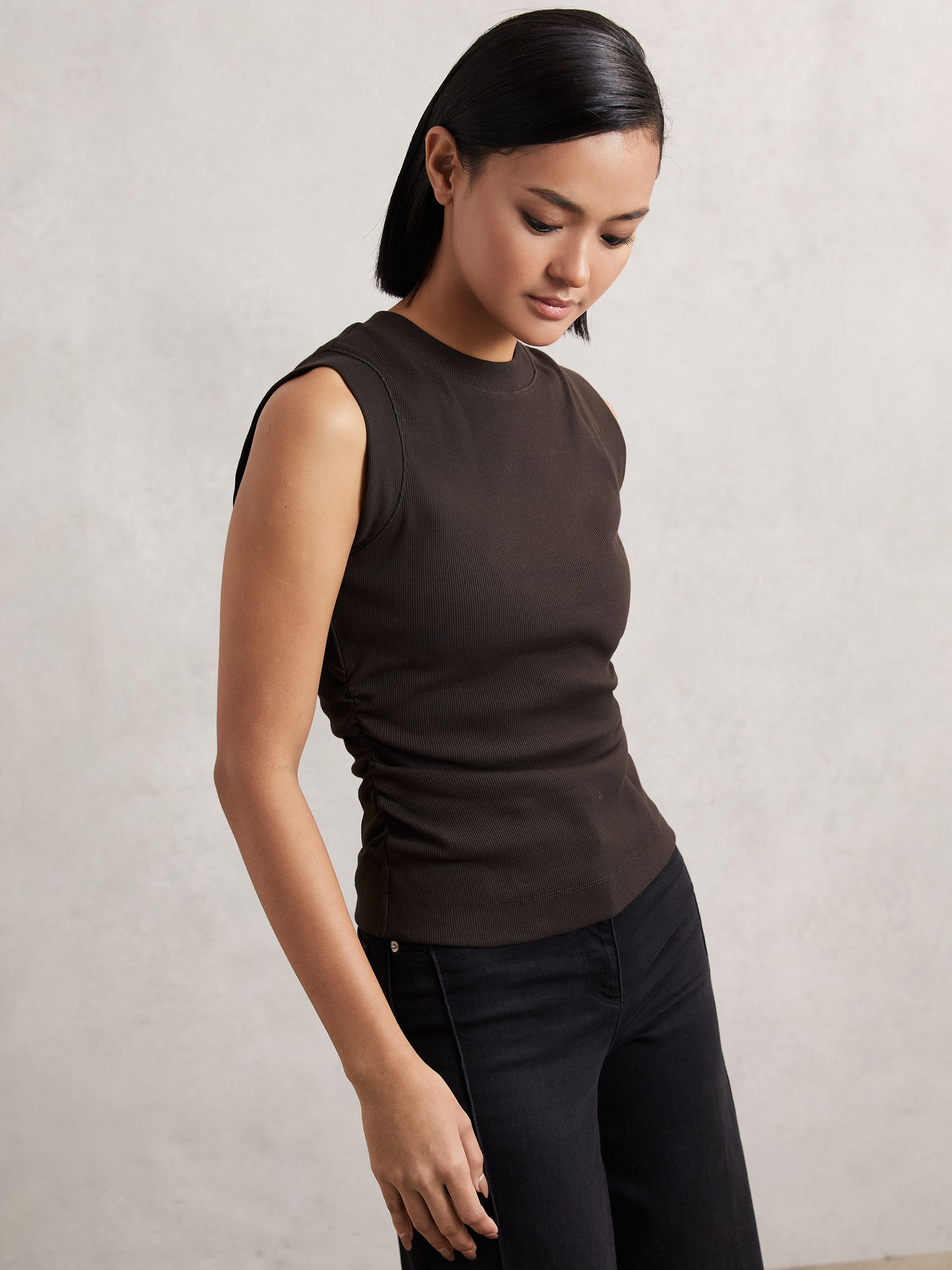Ribbed Ruched Waist Vest in Chocolate - Image 3 of 6