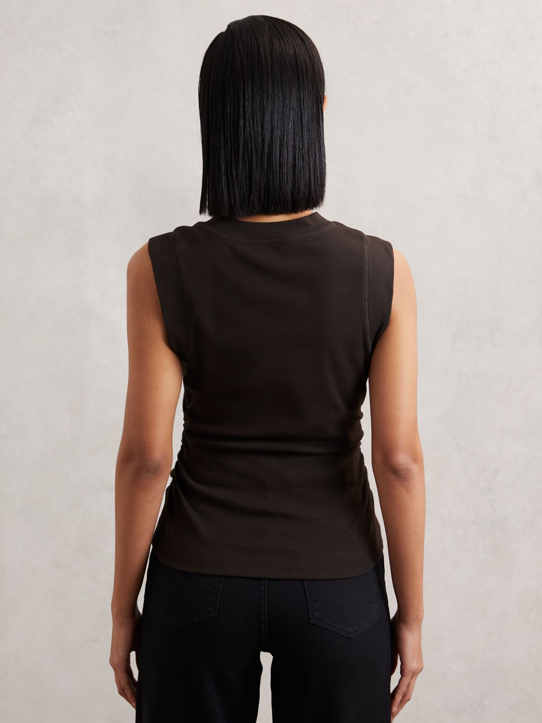 Fine-Rib Ruched Vest Top in Chocolate - image 4