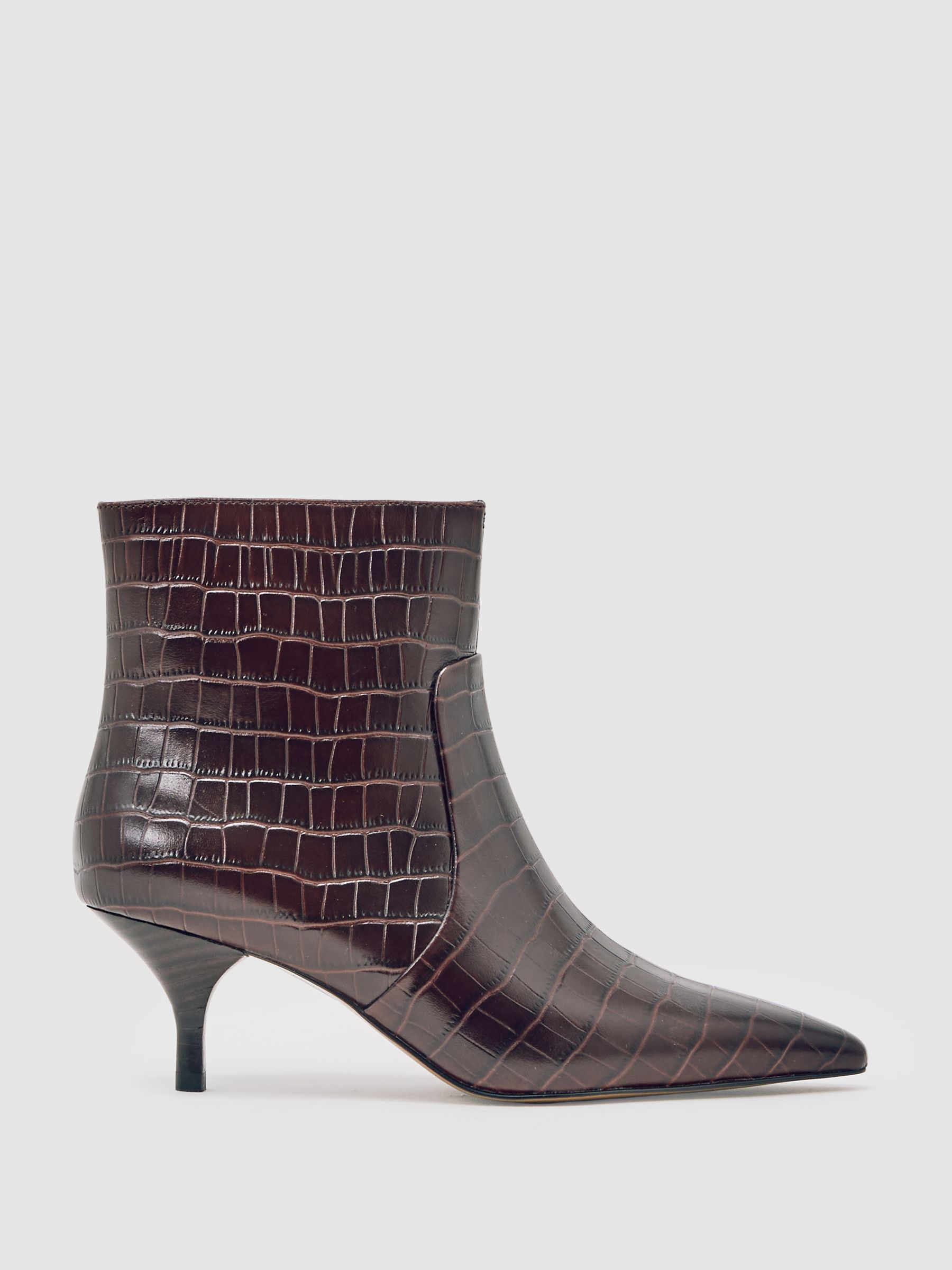 Leather Crocodile-Effect Ankle Boots in Burgundy - image 5