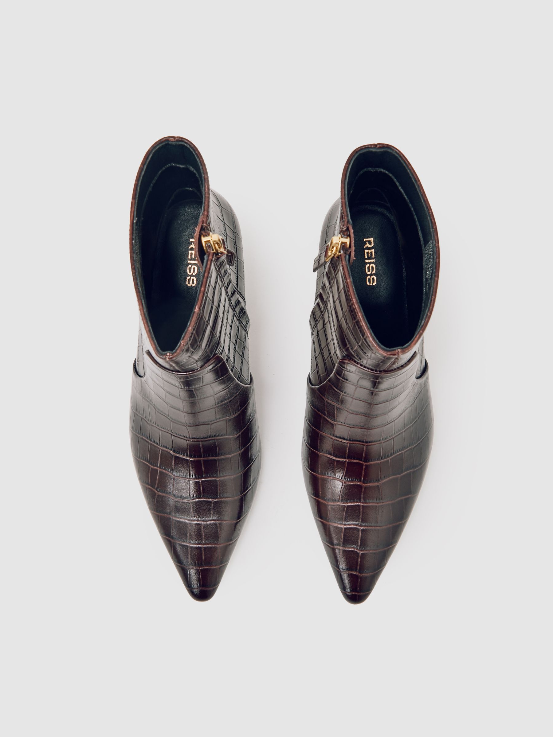 Leather Crocodile-Effect Ankle Boots in Burgundy - Image 3 of 5