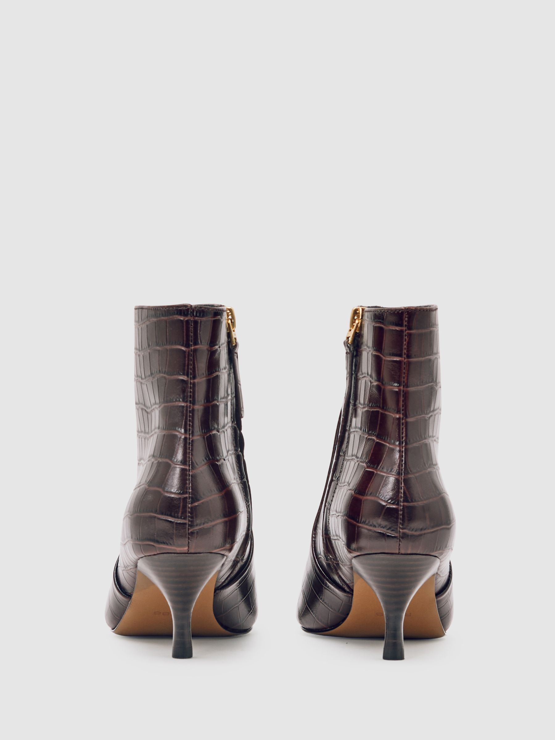 Leather Crocodile-Effect Ankle Boots in Burgundy - image 3