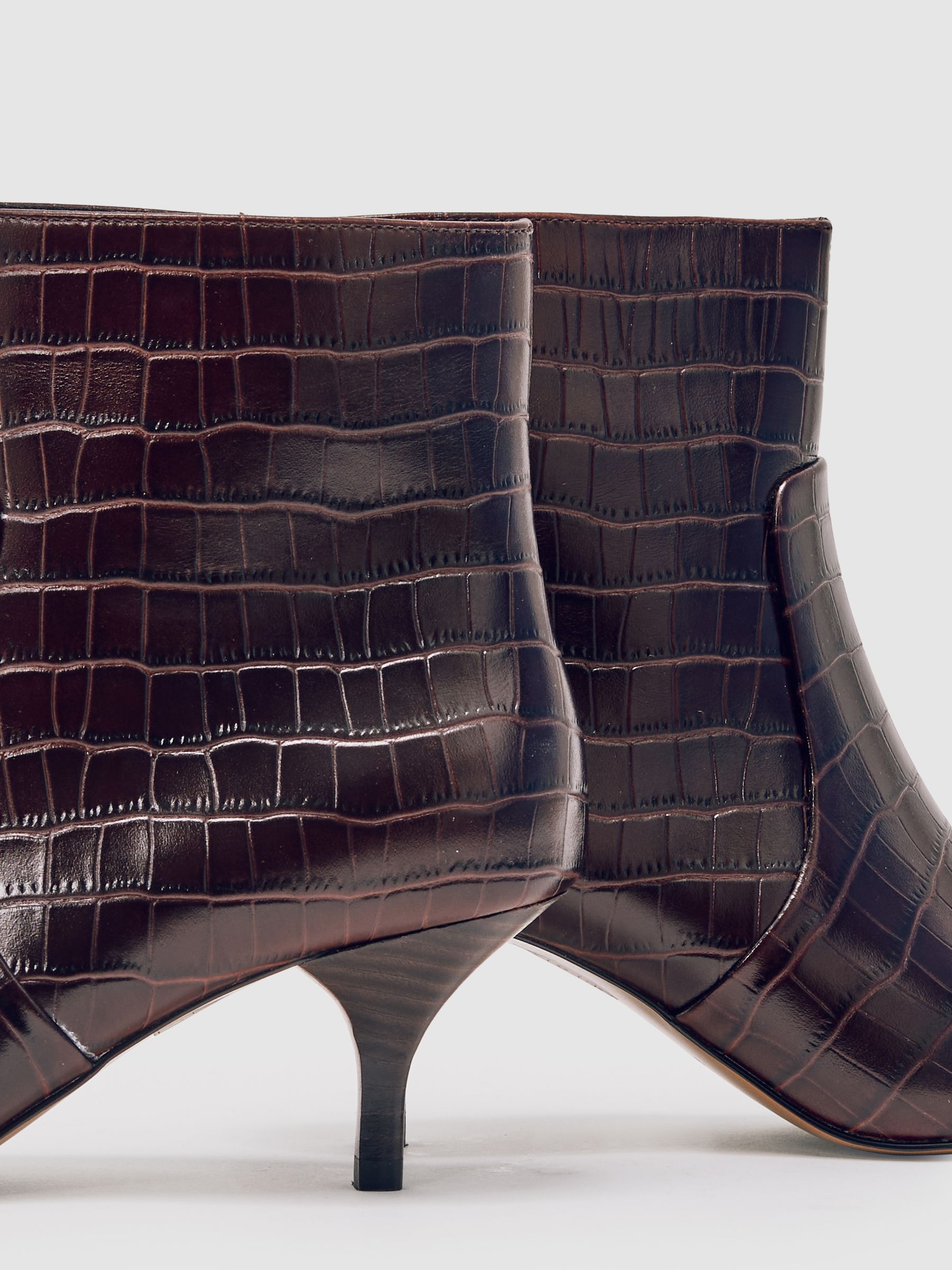 Leather Crocodile-Effect Ankle Boots in Burgundy - Image 5 of 5