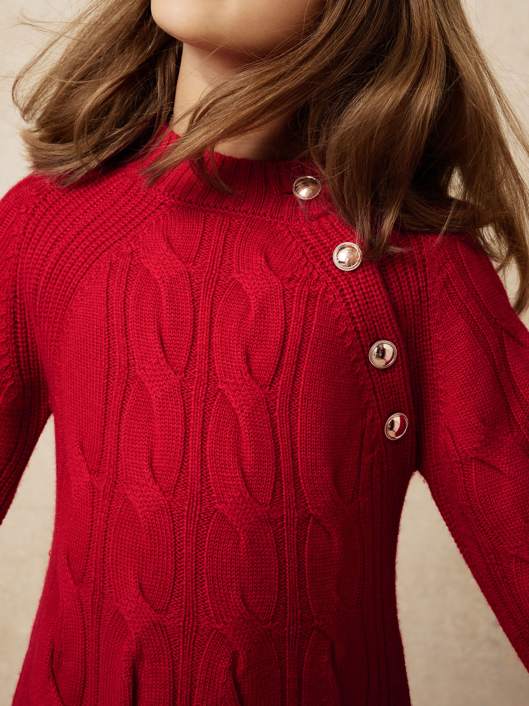 9-13 yrs Wool Cable-Knit Dress in Red - Image 4 of 5