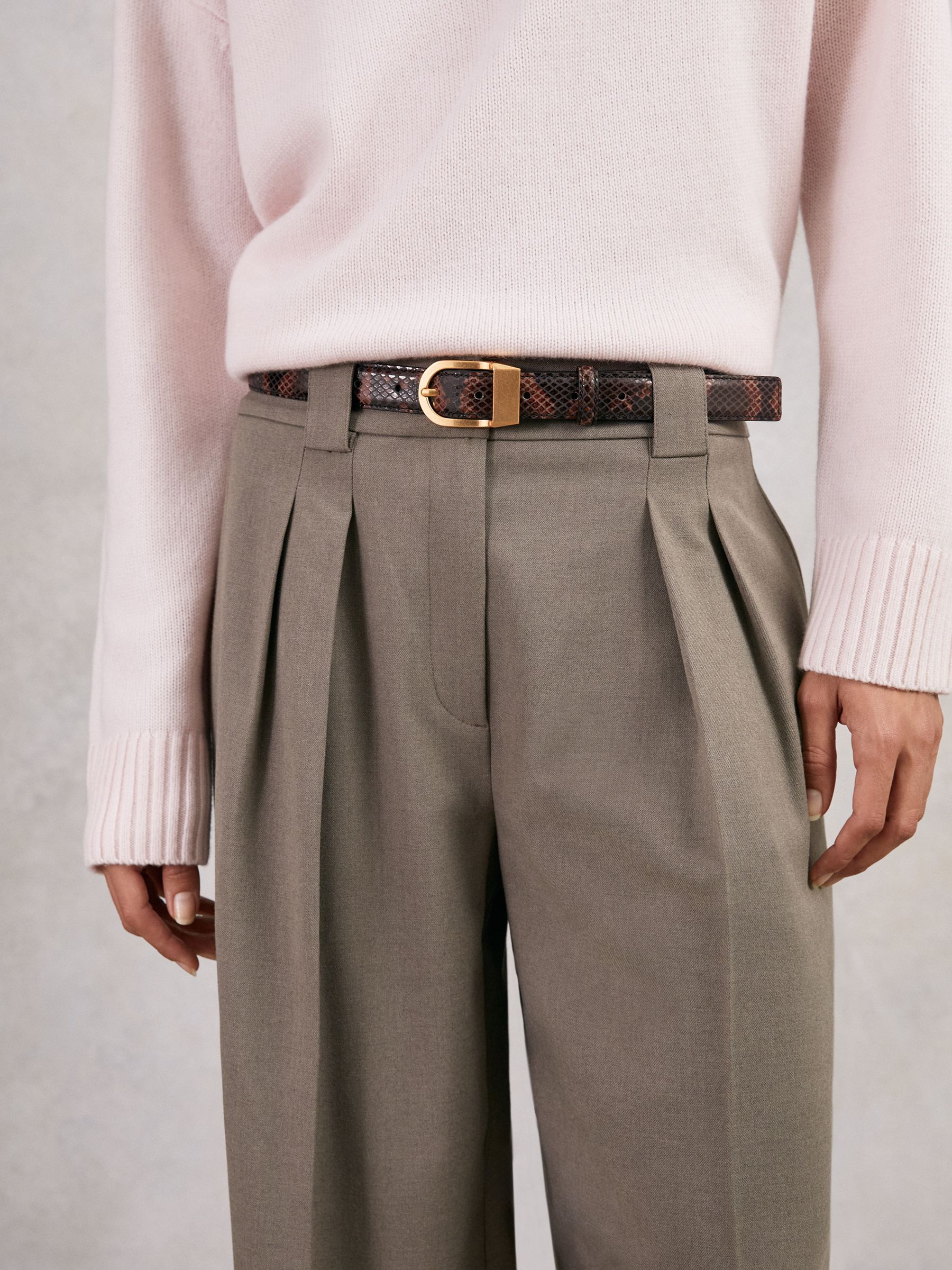 Leather Snake-Effect Belt in Chocolate - Image 2 of 4