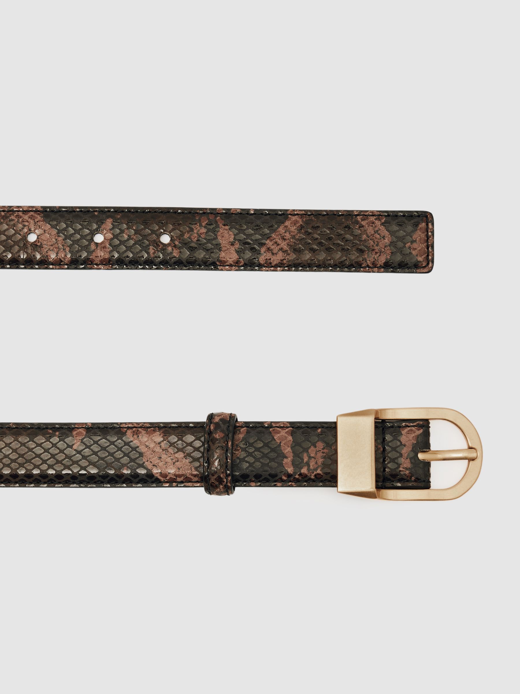 Leather Snake-Effect Belt in Chocolate - Image 3 of 4