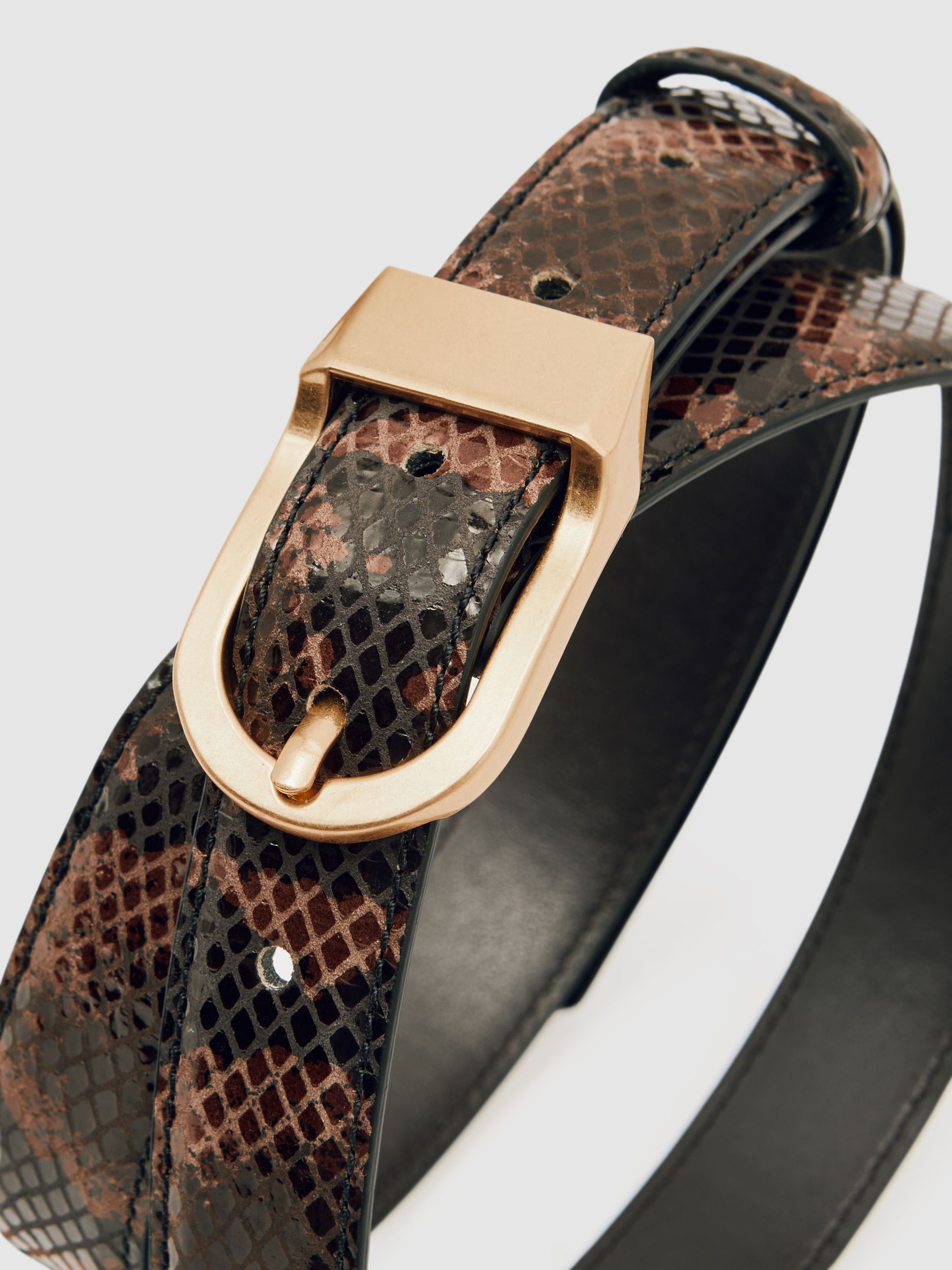 Leather Snake-Effect Belt in Chocolate - Image 4 of 4