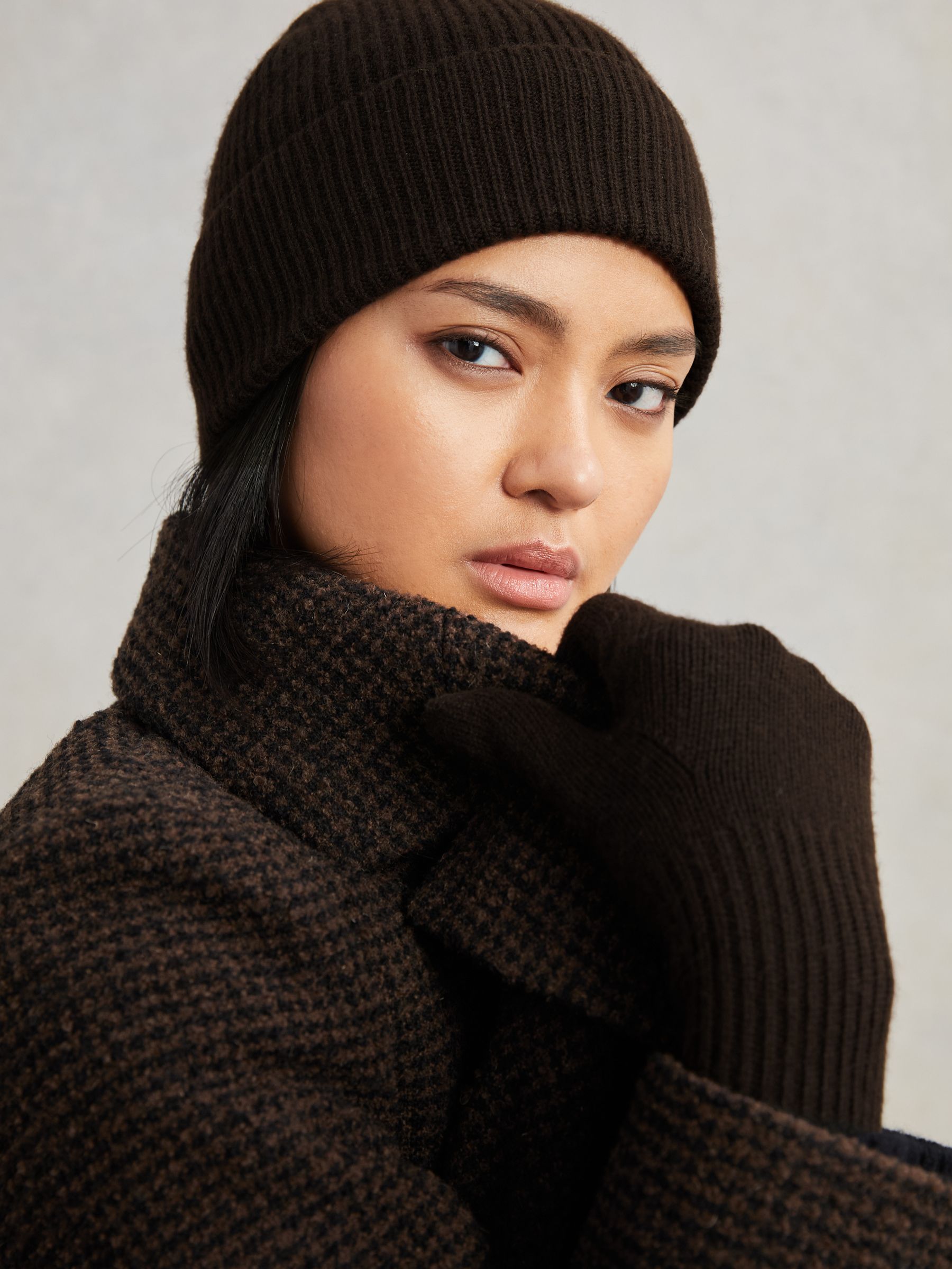 Wool-Blend Tipped Beanie in Chocolate - Image 2 of 4