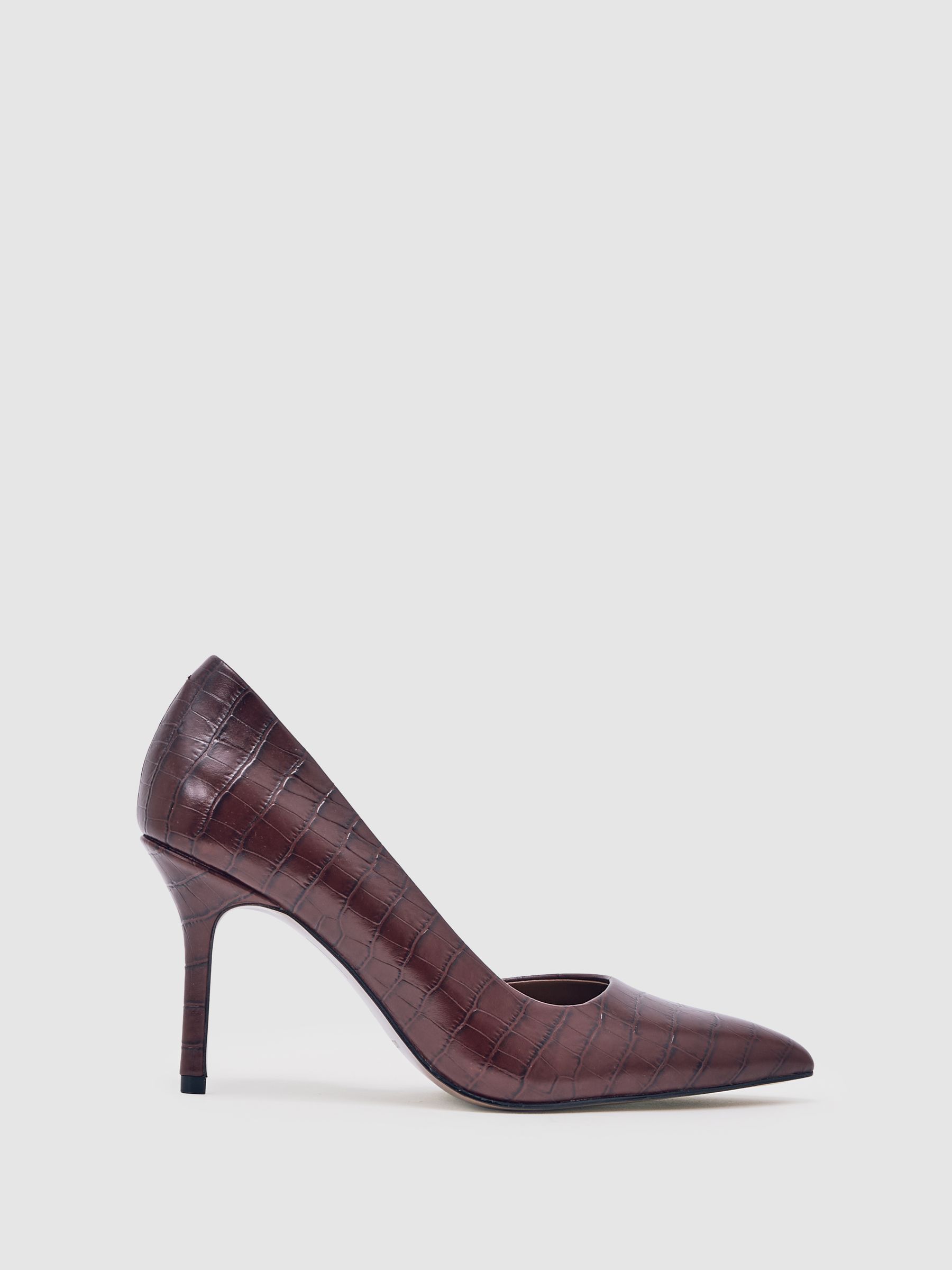 Leather Crocodile-Effect Court Shoes in Burgundy - Image 1 of 5