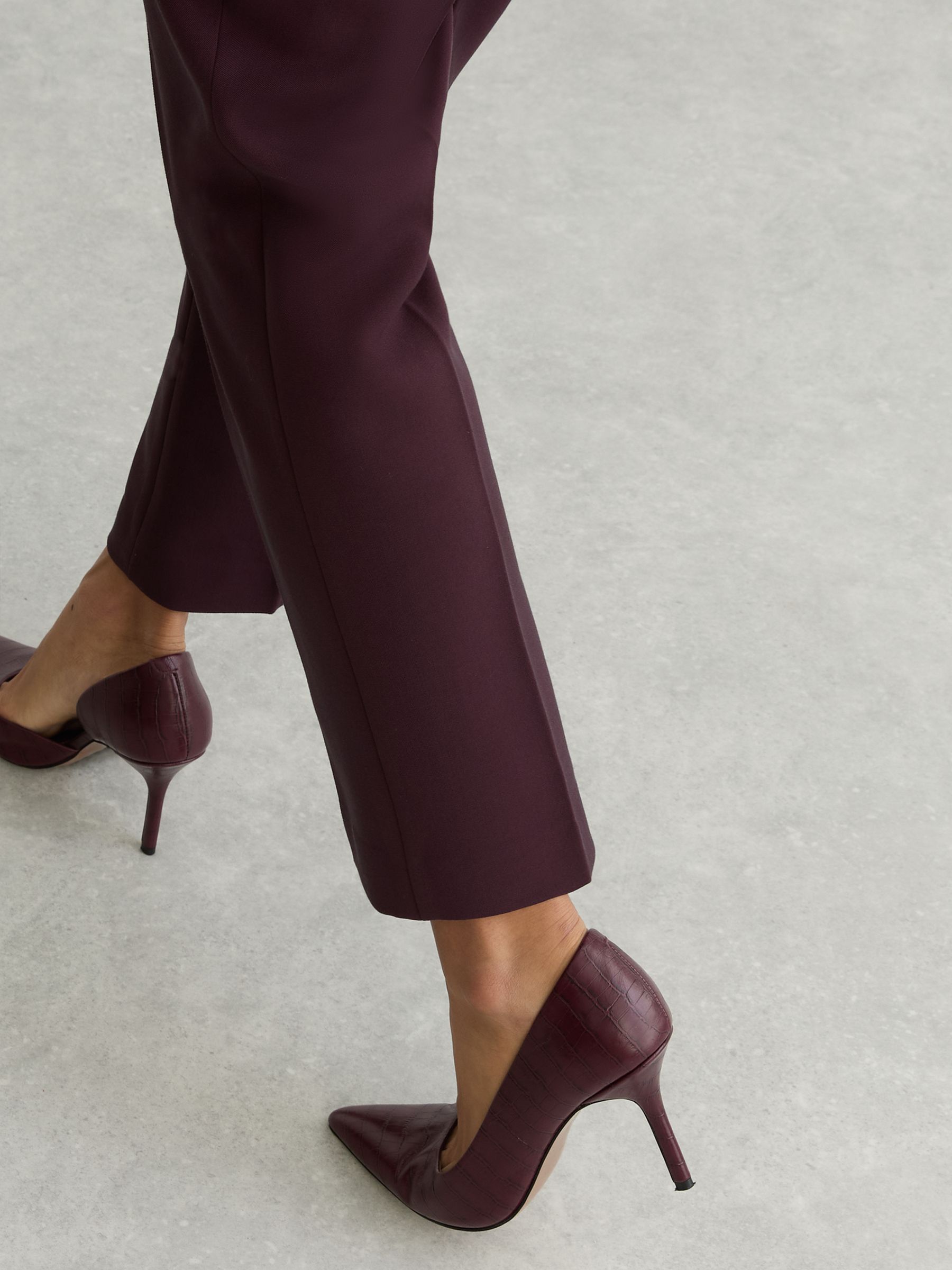 Leather Crocodile-Effect Court Shoes in Burgundy - image 1