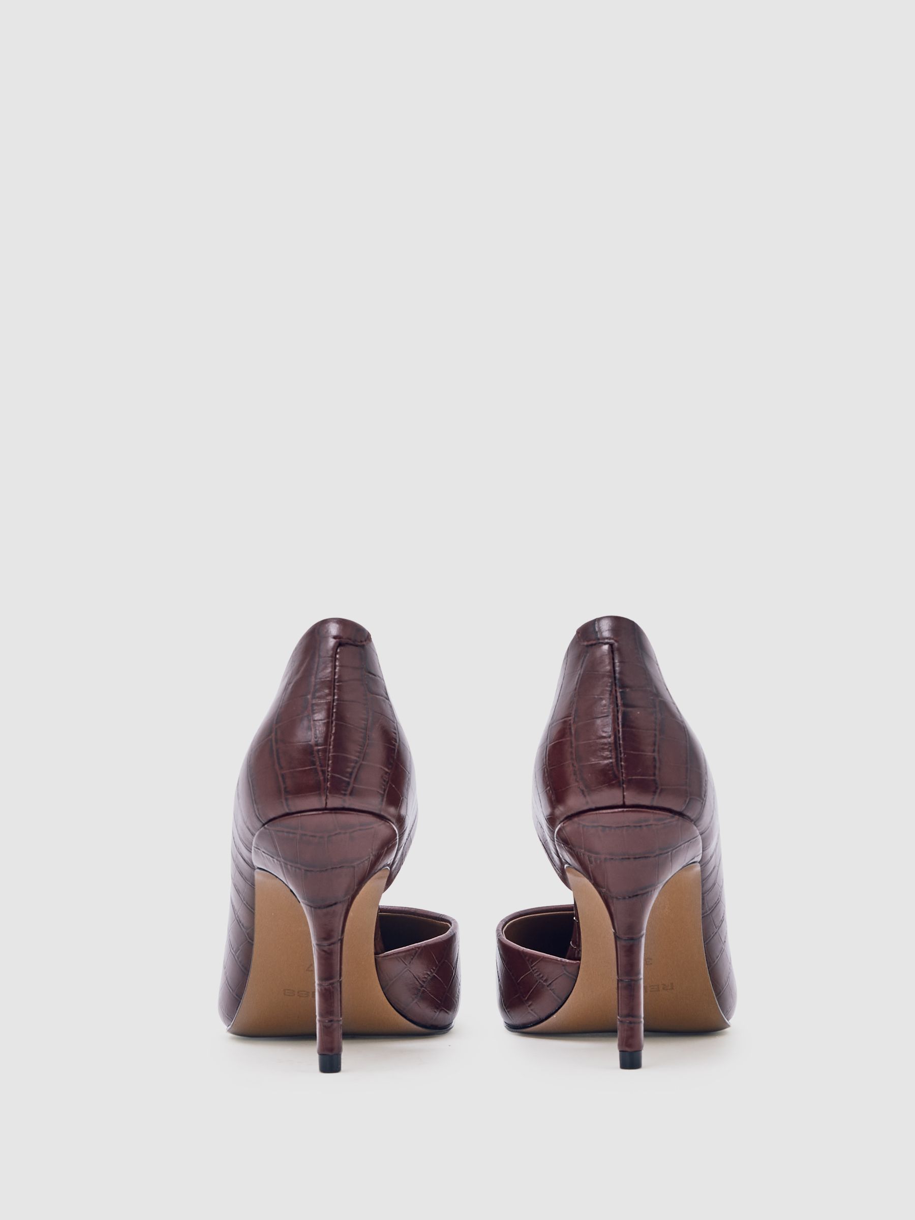 Leather Crocodile-Effect Court Shoes in Burgundy - image 3