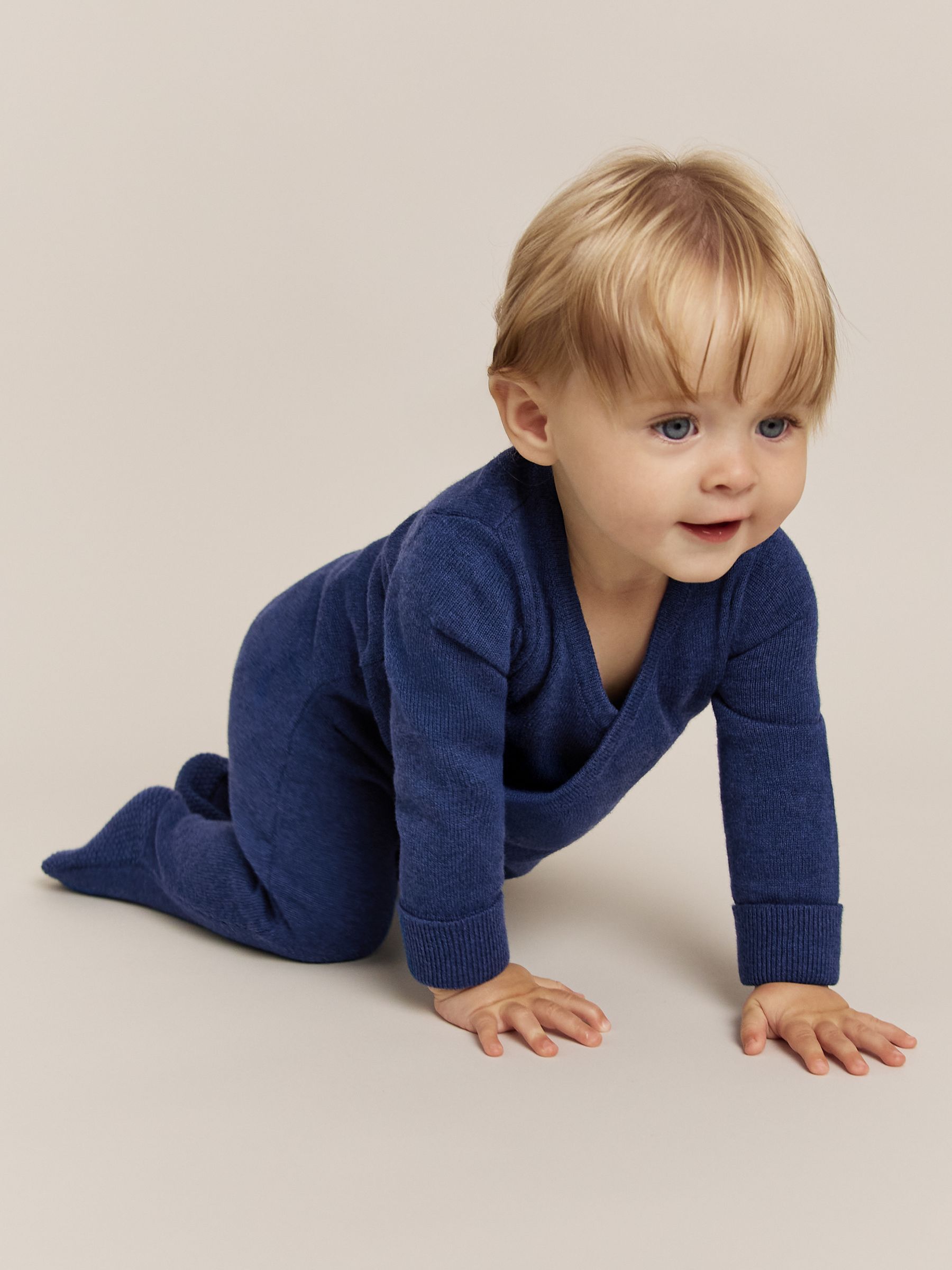 Wrap-Front Sleepsuit with Cashmere in Navy - Image 1 of 3