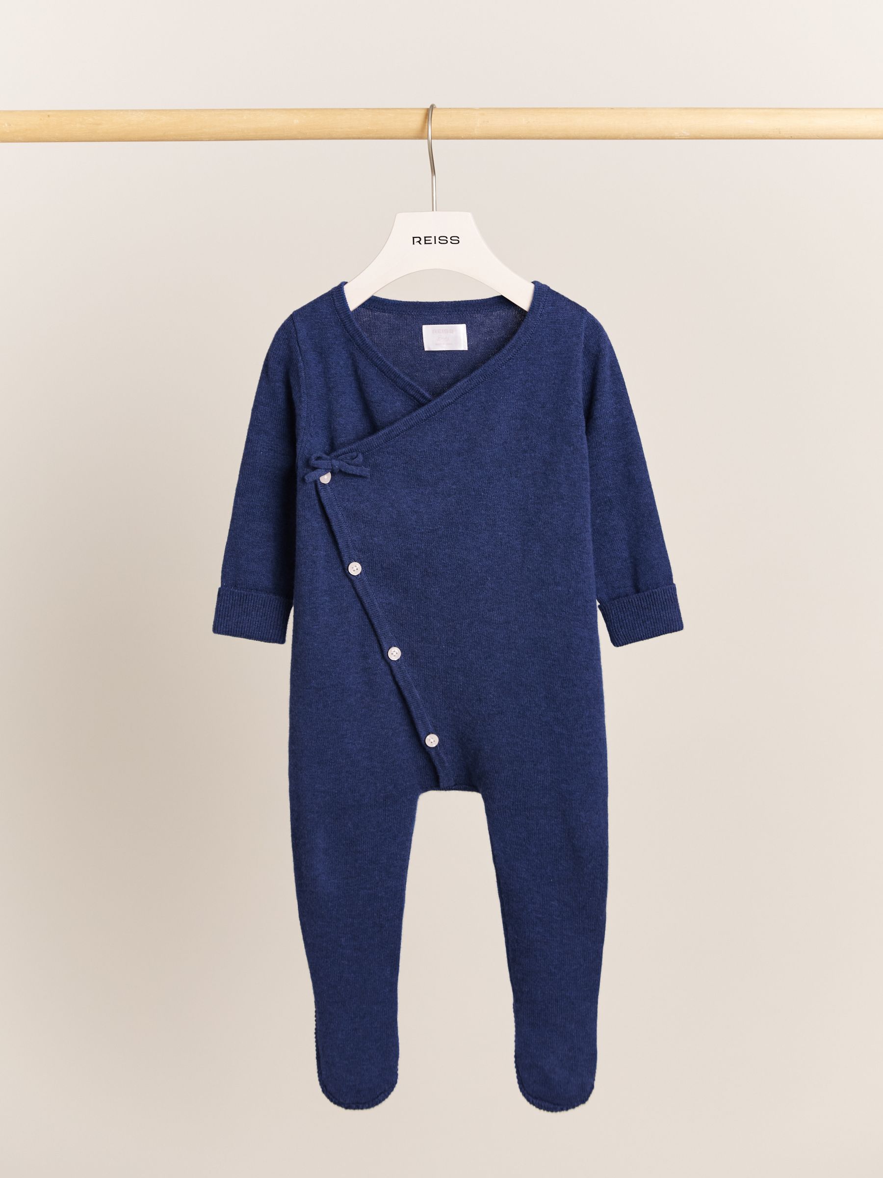 Wrap-Front Sleepsuit with Cashmere in Navy - Image 2 of 3 Wrap-Front Sleepsuit with Cashmere in Navy - Image 2 of 3