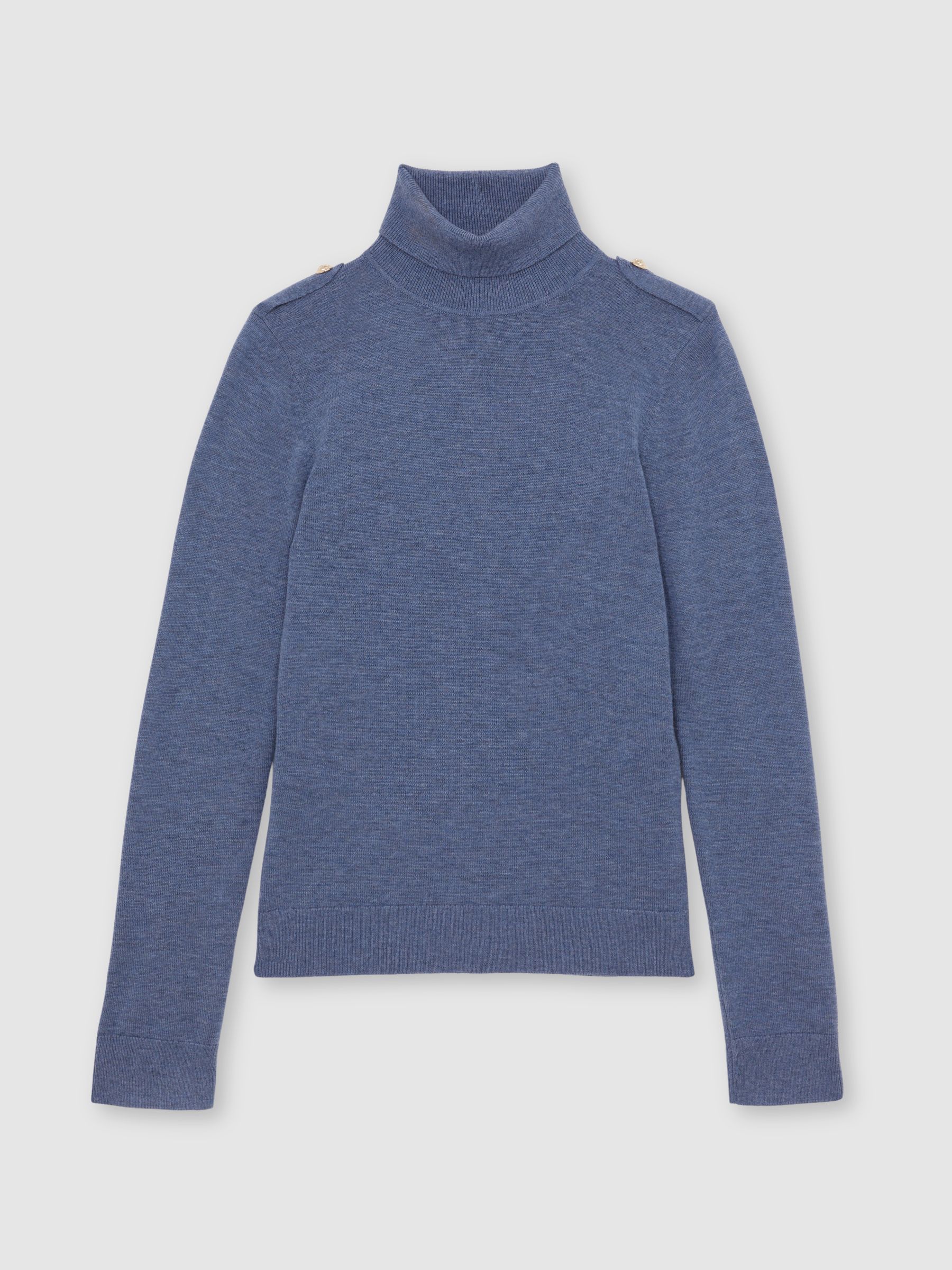 Wool Epaulette Roll-Neck Jumper in Blue - Image 2 of 6