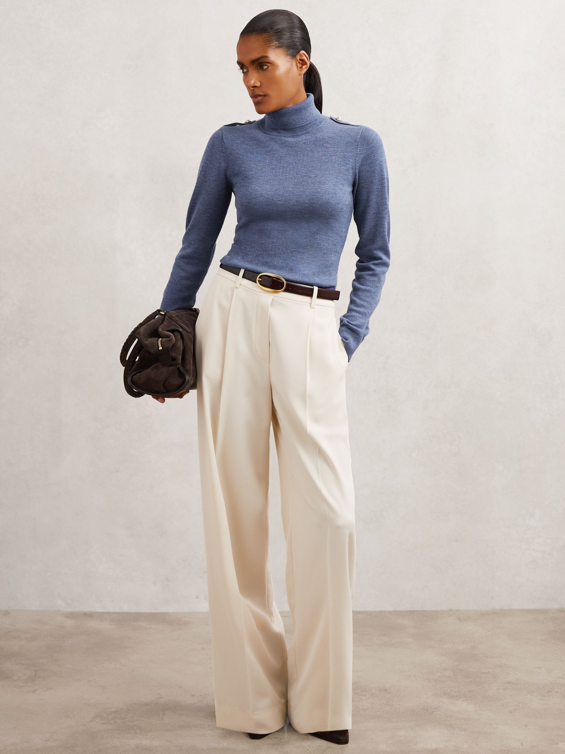 Wool Epaulette Roll-Neck Jumper in Blue - Image 4 of 6