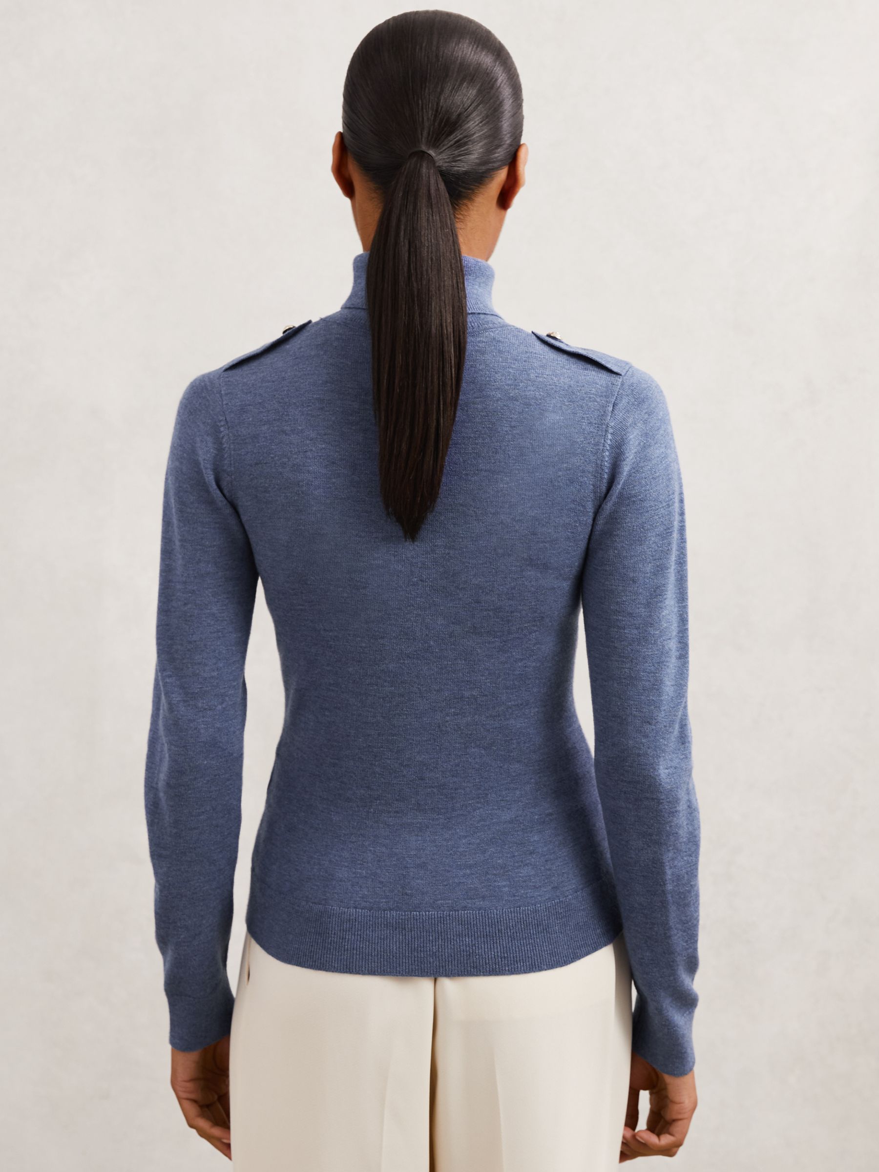 Wool Epaulette Roll-Neck Jumper in Blue - Image 5 of 6
