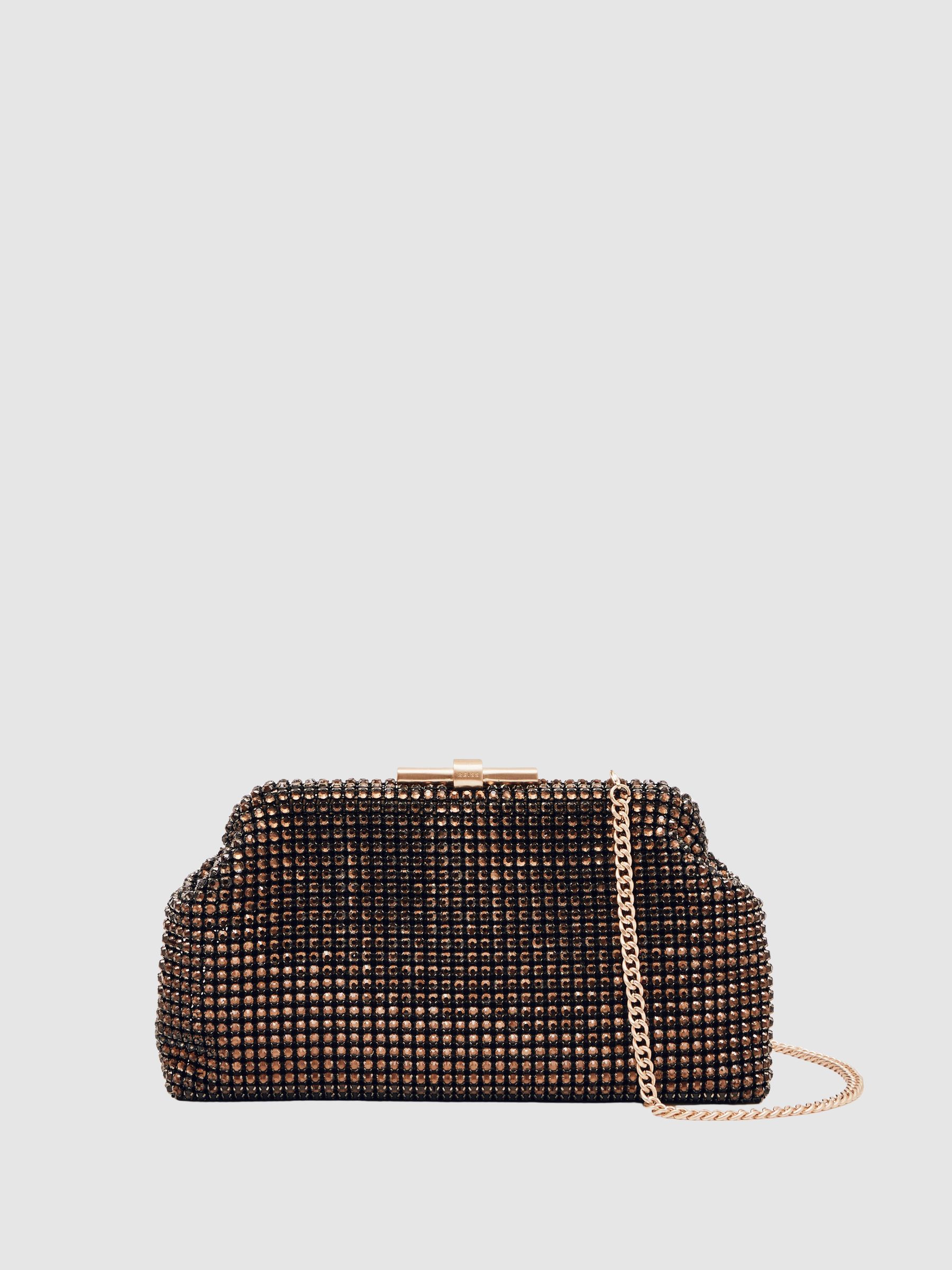 Embellished Clutch Bag in Chocolate - Image 1 of 4 Embellished Clutch Bag in Chocolate - Image 1 of 4