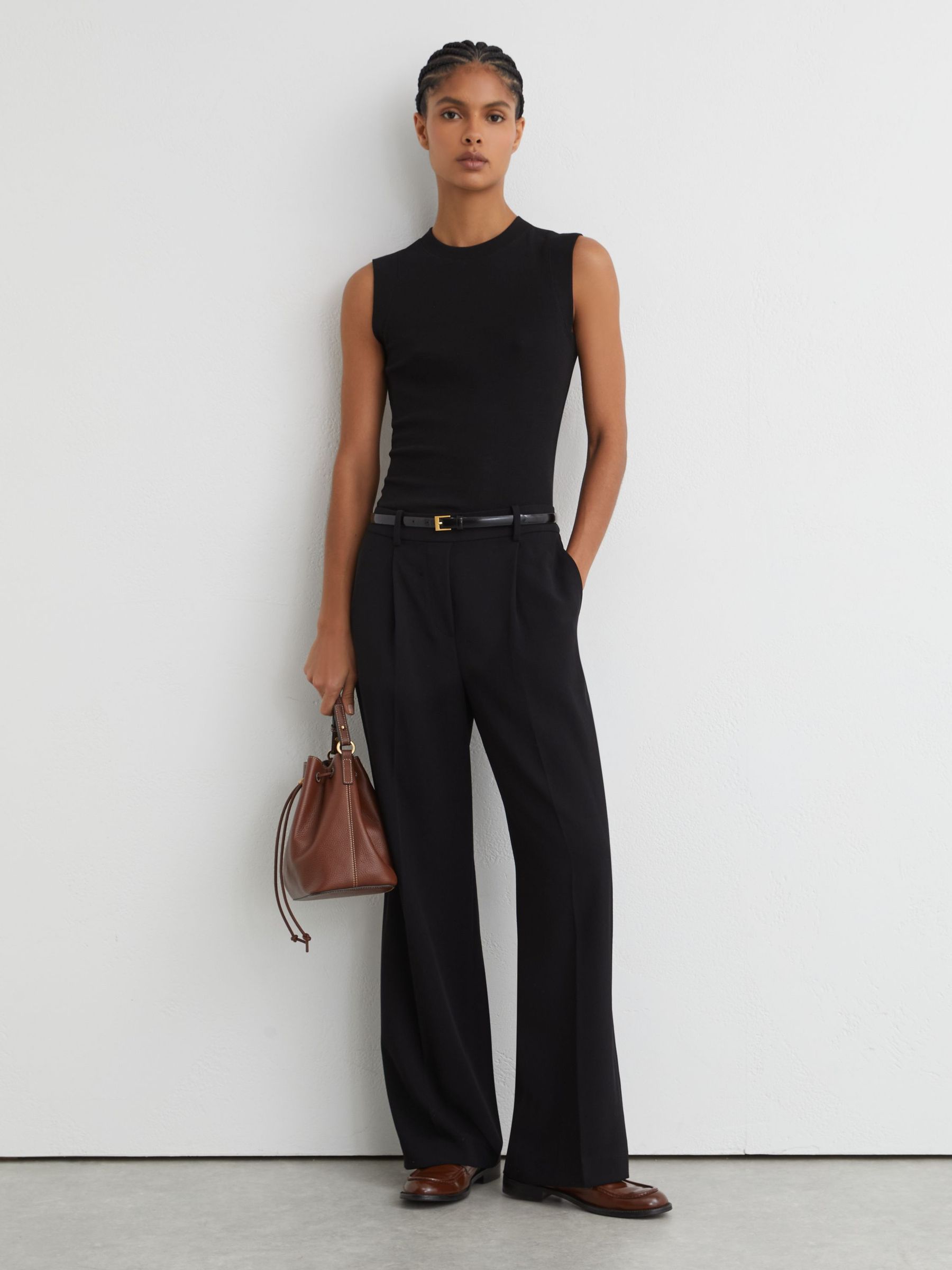 Fine-Rib Ruched Vest Top in Black - image 4