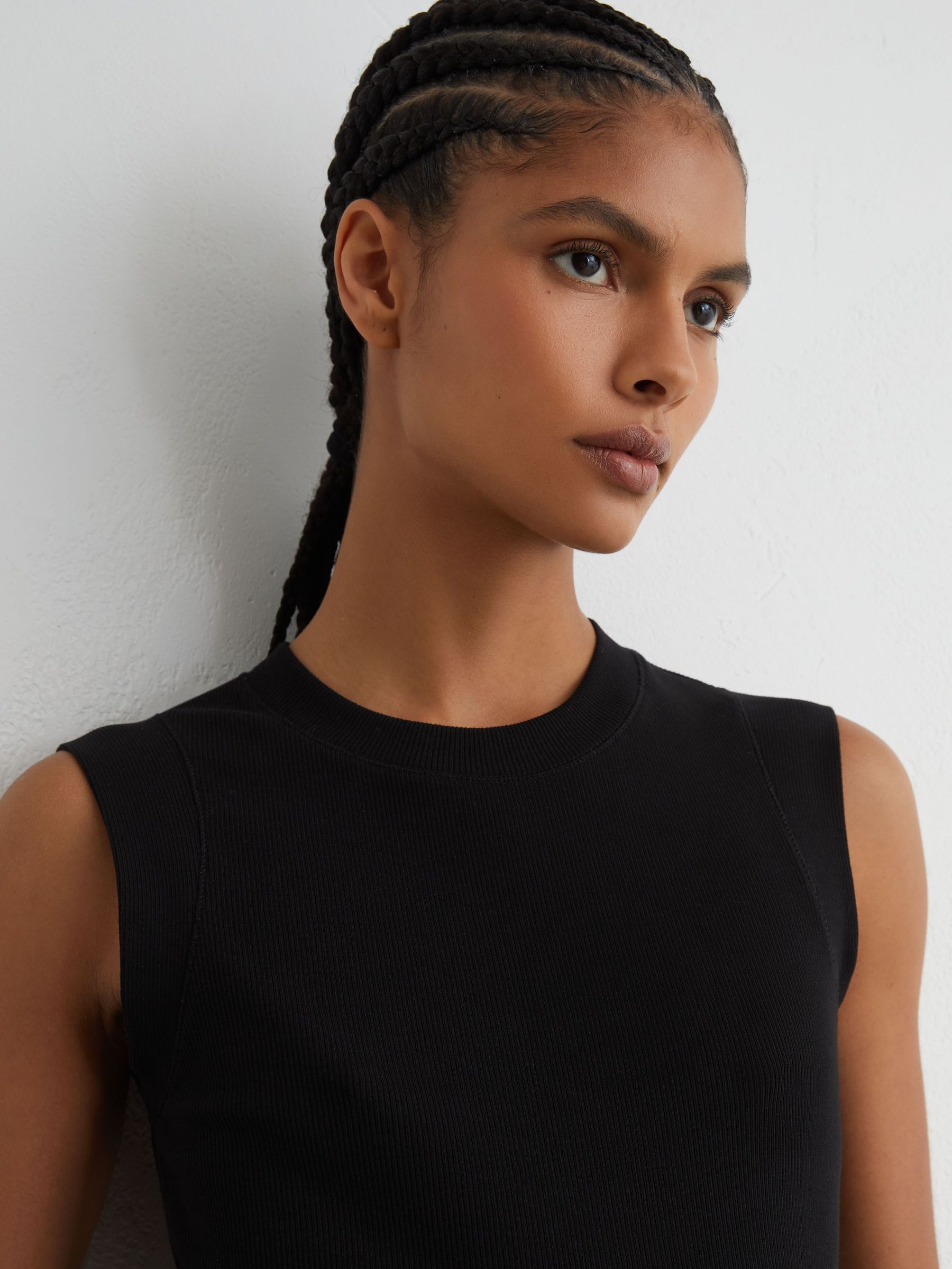 Fine-Rib Ruched Vest Top in Black - image 5