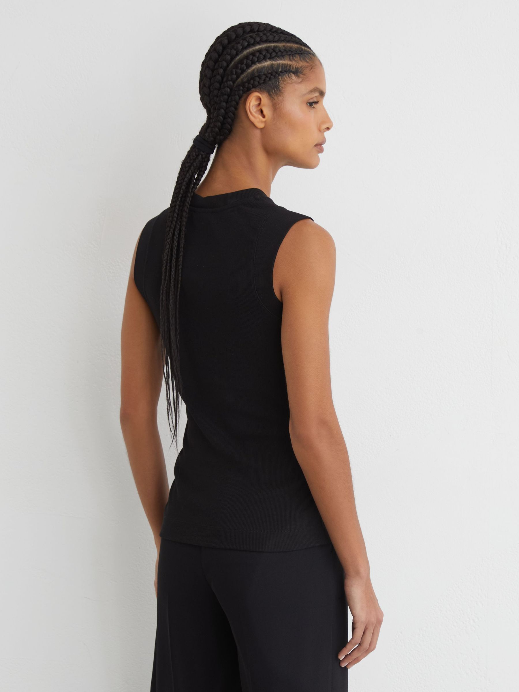 Fine-Rib Ruched Vest Top in Black - image 3