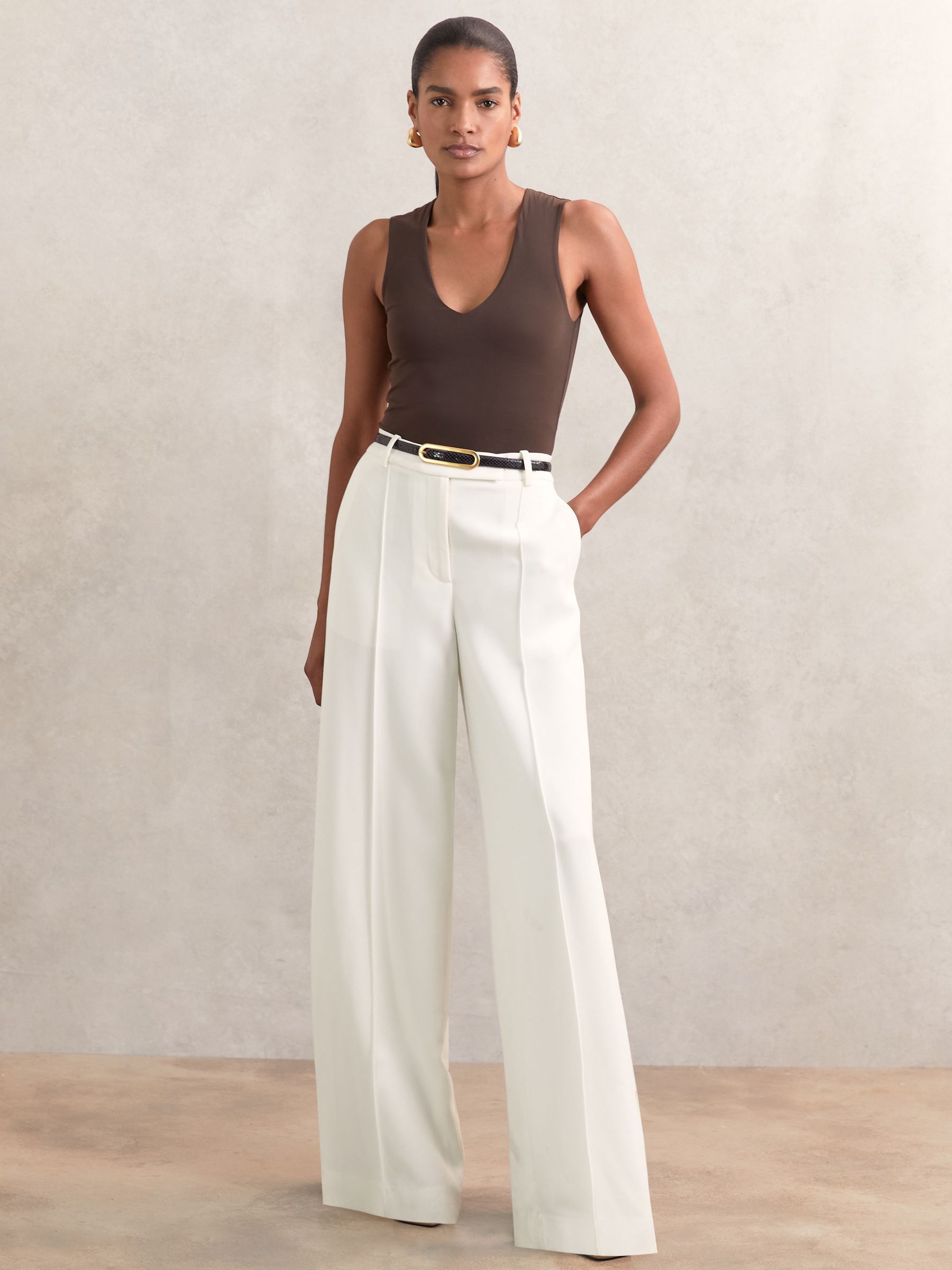 Leather Elongated-Buckle Skinny Belt in Black - Image 2 of 5