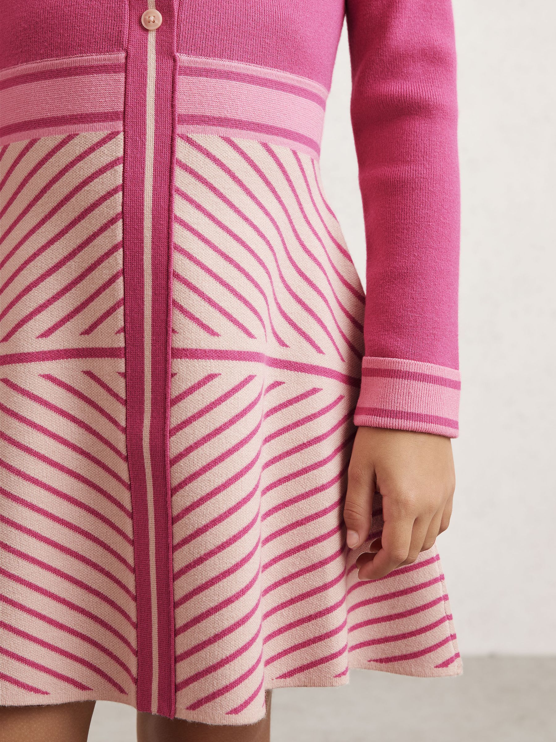 13-14 yrs Stripe-Detail Collared Knit Dress in Dark Pink - Image 2 of 4