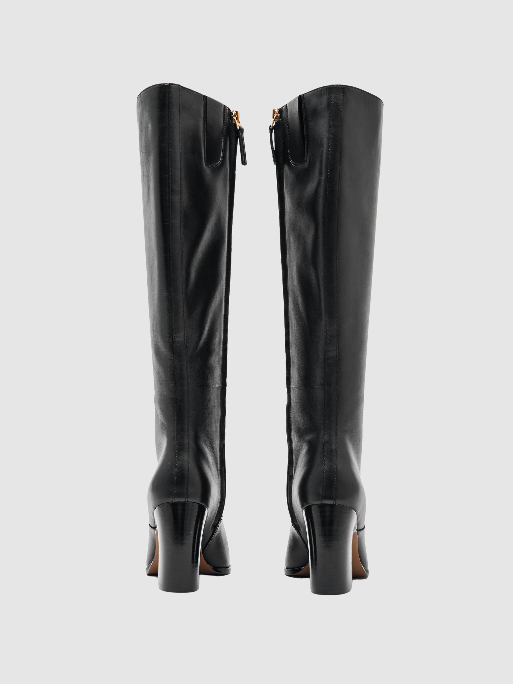 Leather Knee-High Block-Heel Boots in Black - image 5
