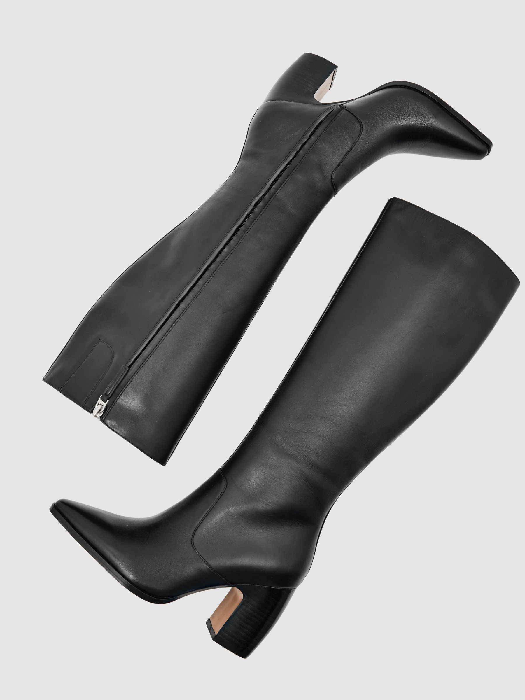 Leather Knee-High Block-Heel Boots in Black - image 4