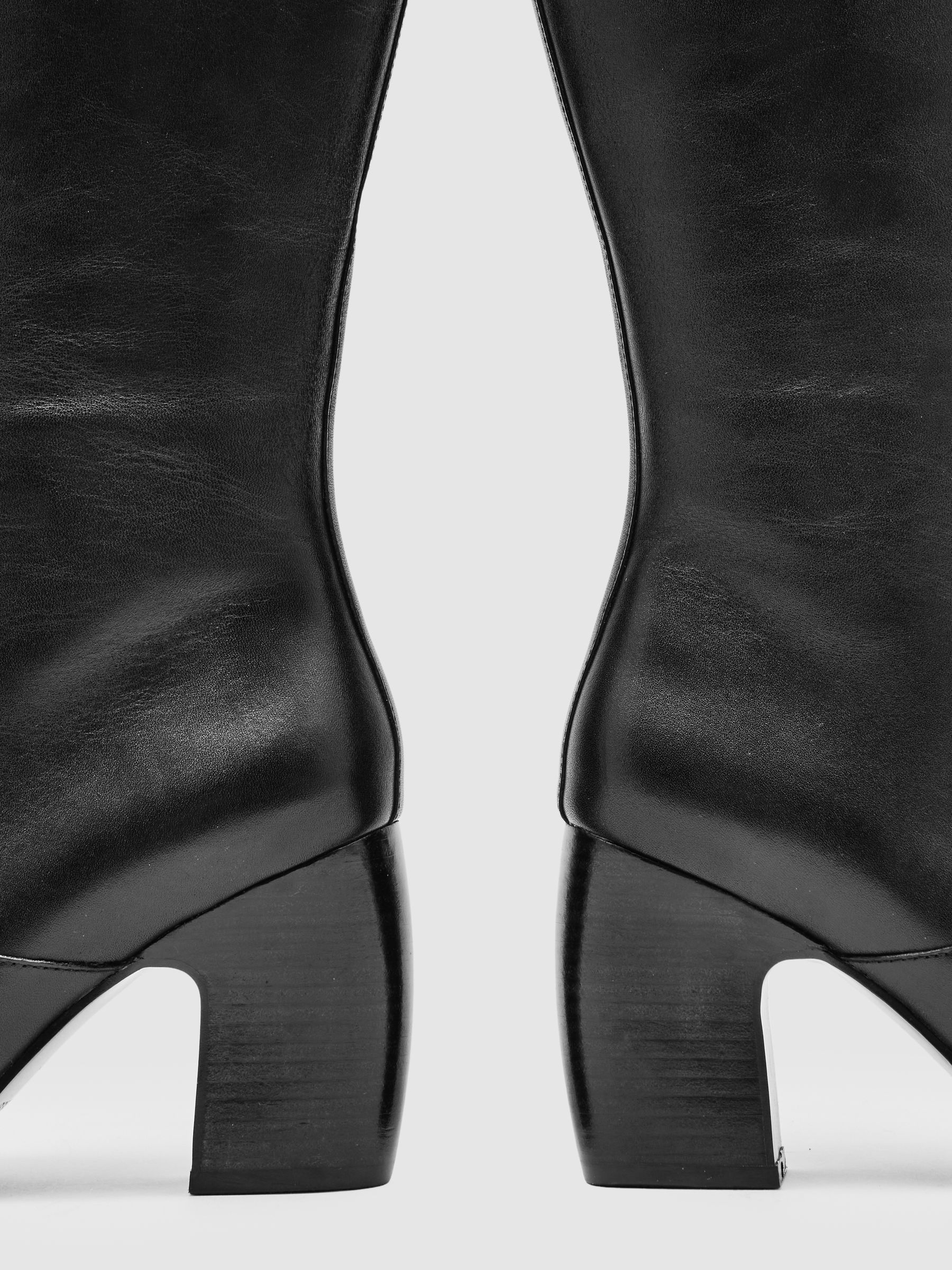 Leather Knee-High Block-Heel Boots in Black - image 3